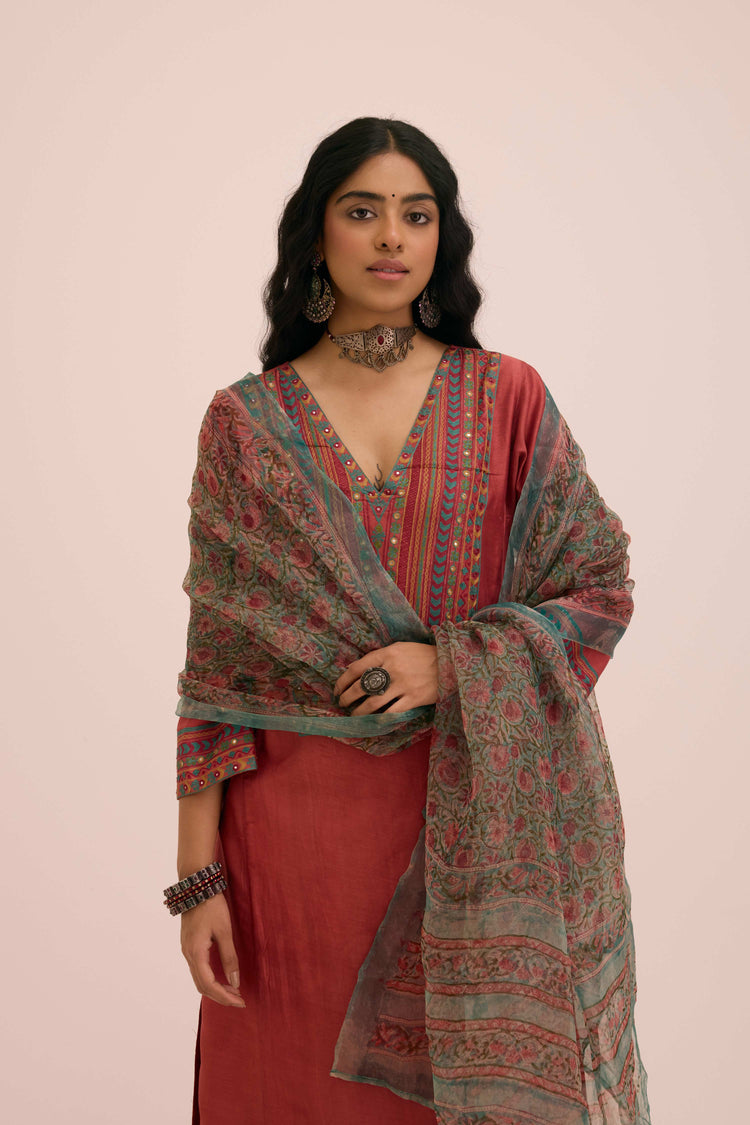 Medh Organza  Dupatta Turquoise