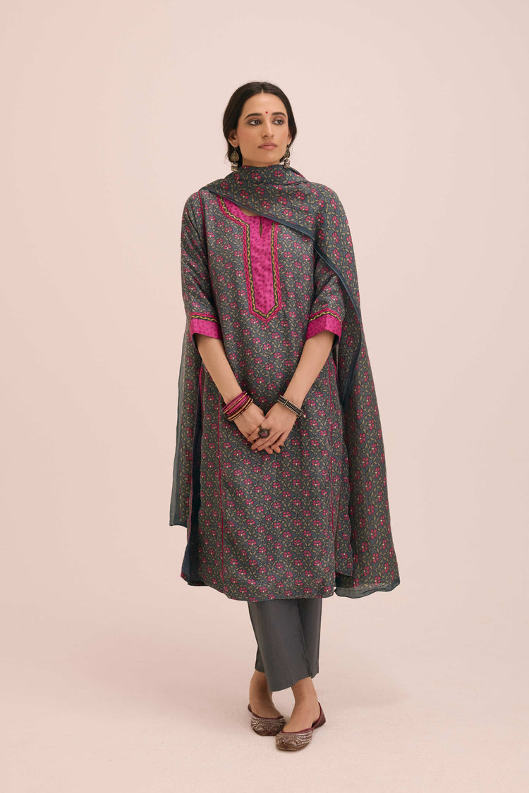 Modal Silk Printed Dupatta Grey Pink