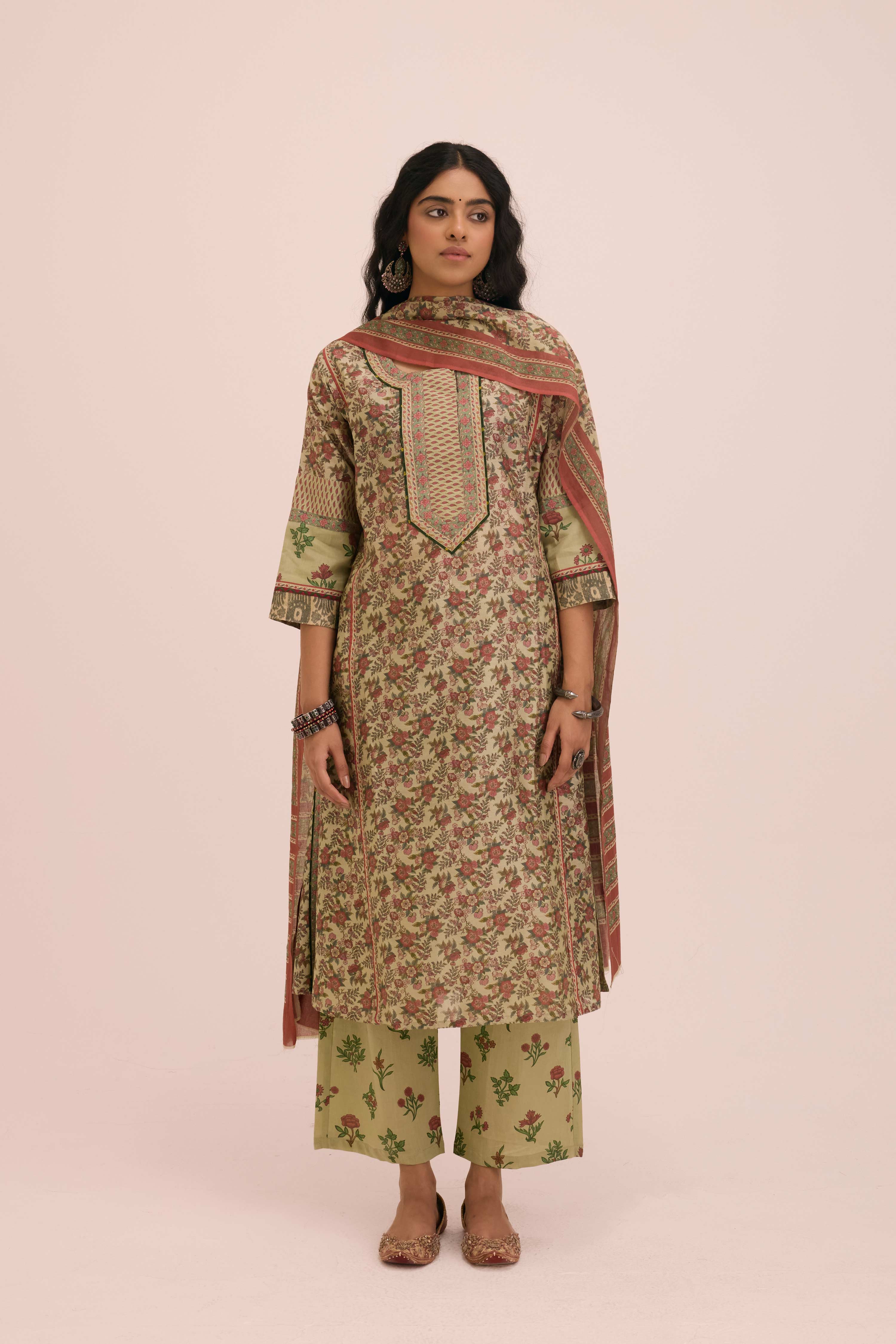 Cotton Mul Printed Dupatta Pista Green