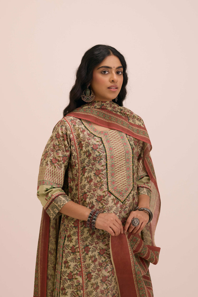 Cotton Mul Printed Dupatta Pista Green