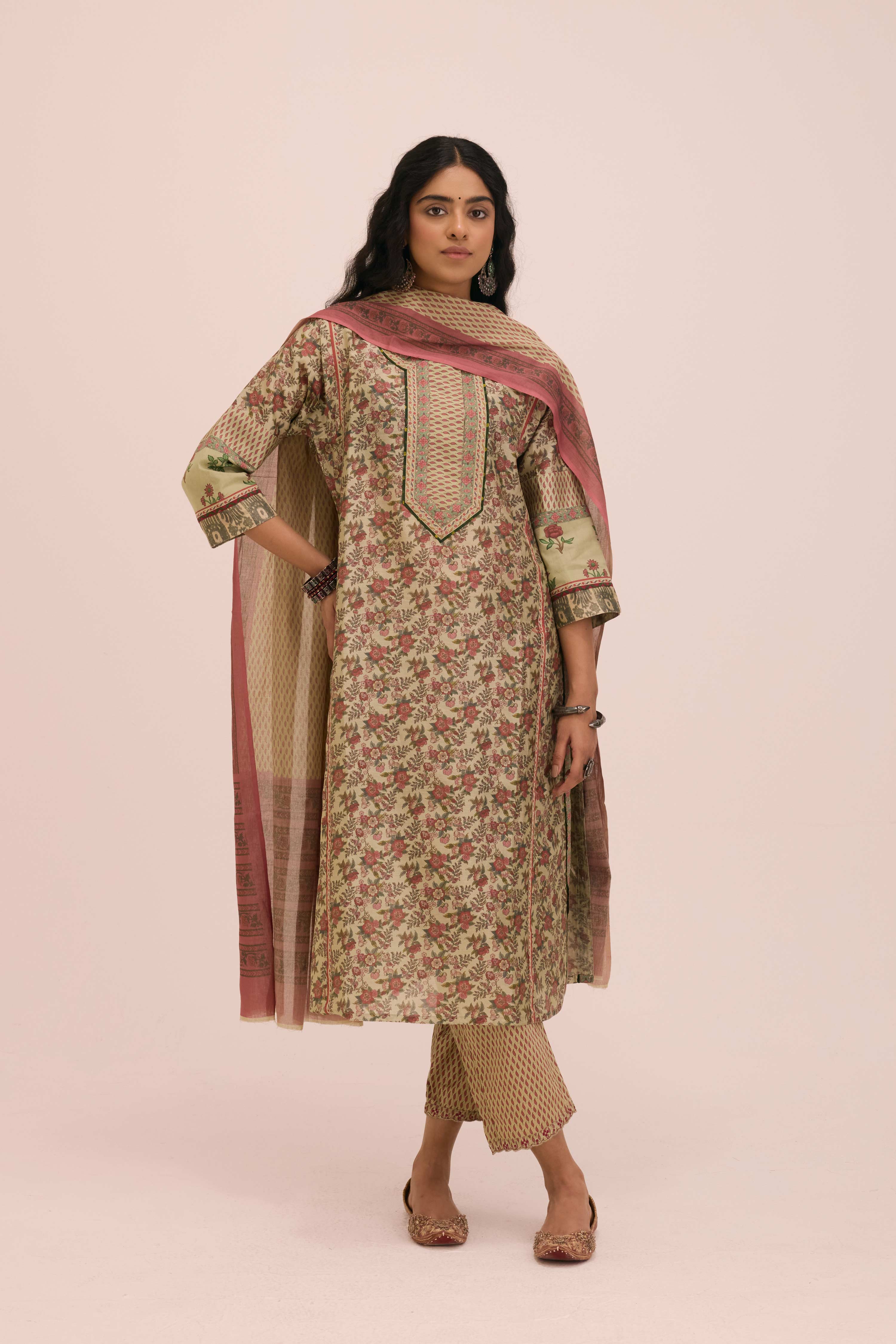 Chanderi Mul Printed Dupatta  Pista Green