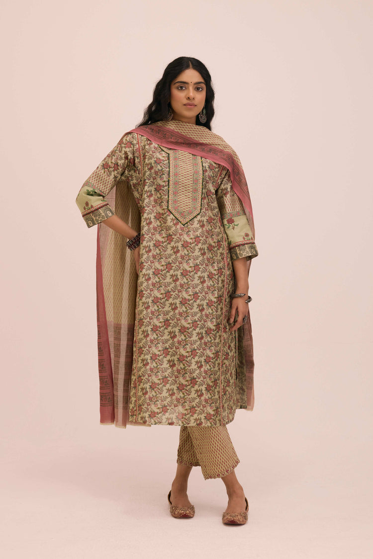 Chanderi Mul Printed Dupatta  Pista Green