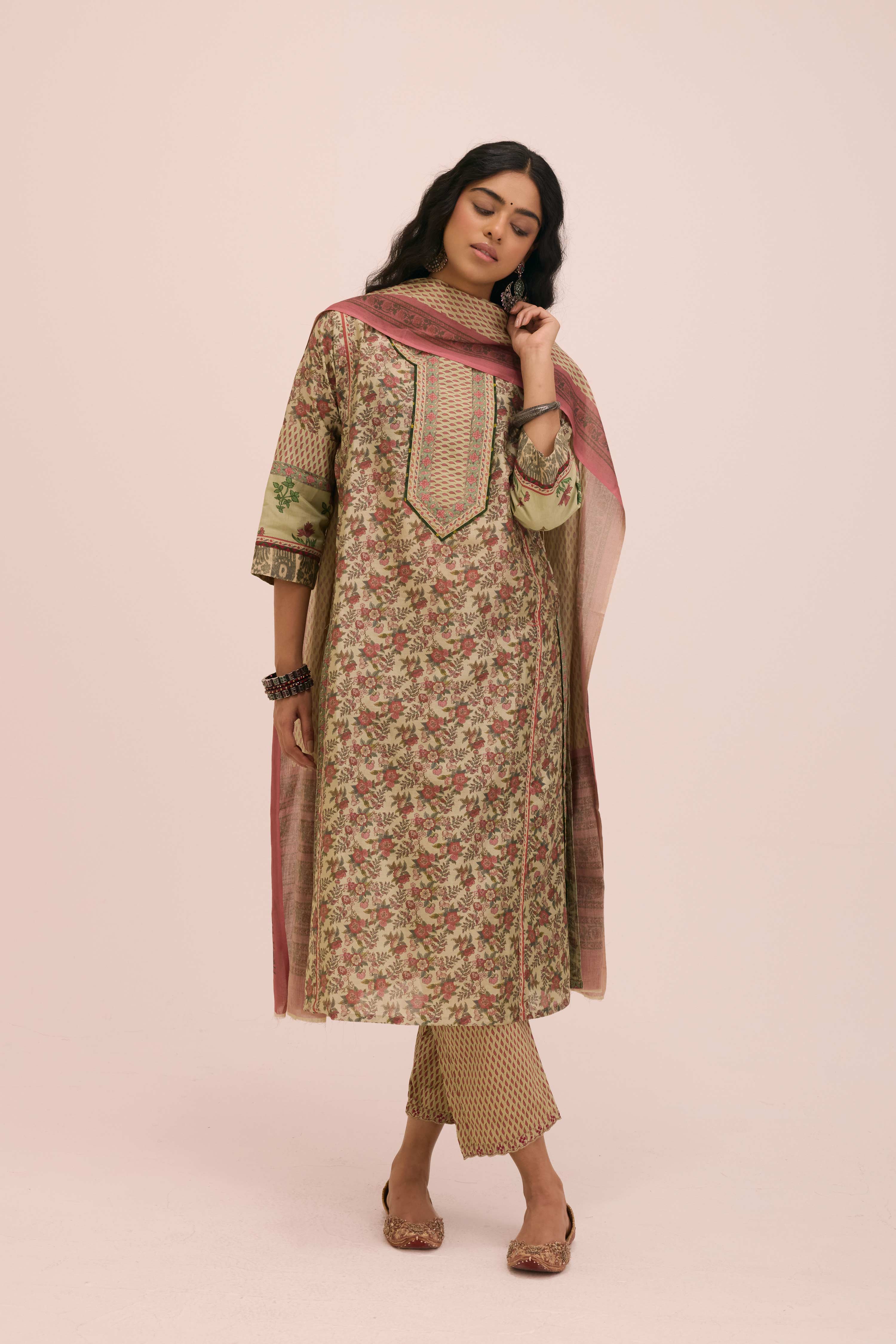 Chanderi Mul Printed Dupatta  Pista Green