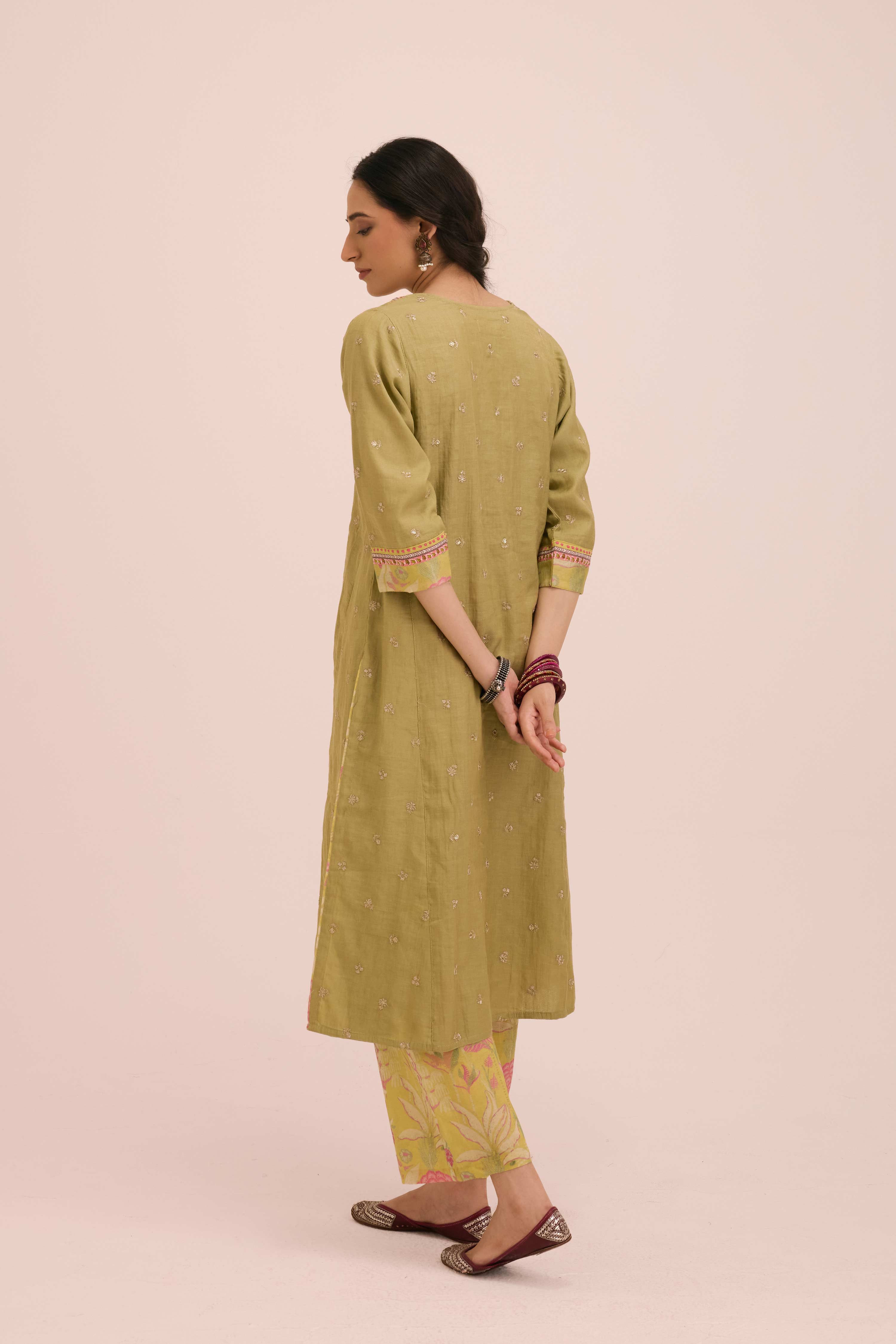 Rozana Embroidered Chanderi Kurta Ensemble Pista Green (Setof3)
