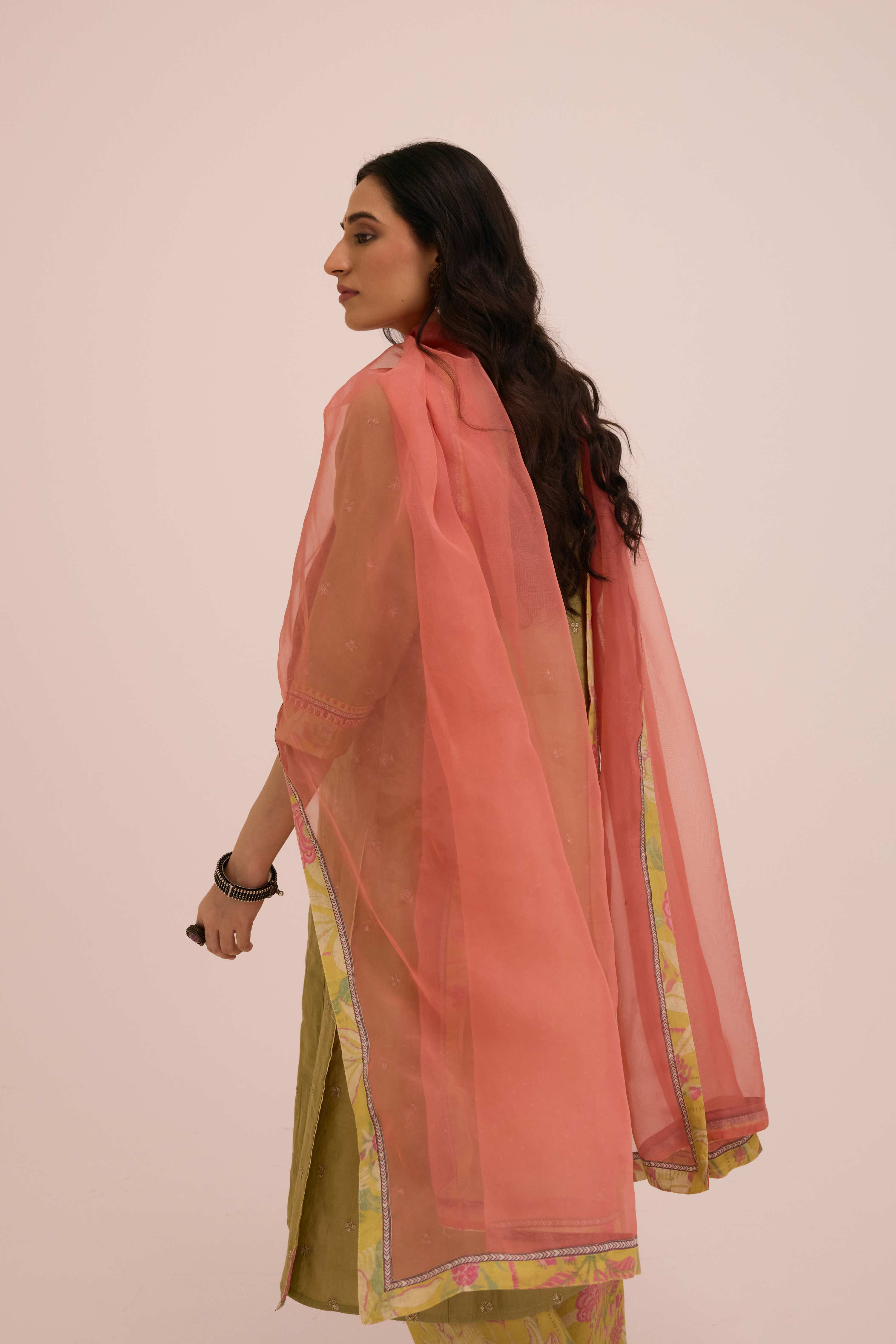 Rozana Embroidered Chanderi Kurta Ensemble Pista Green (Setof3)