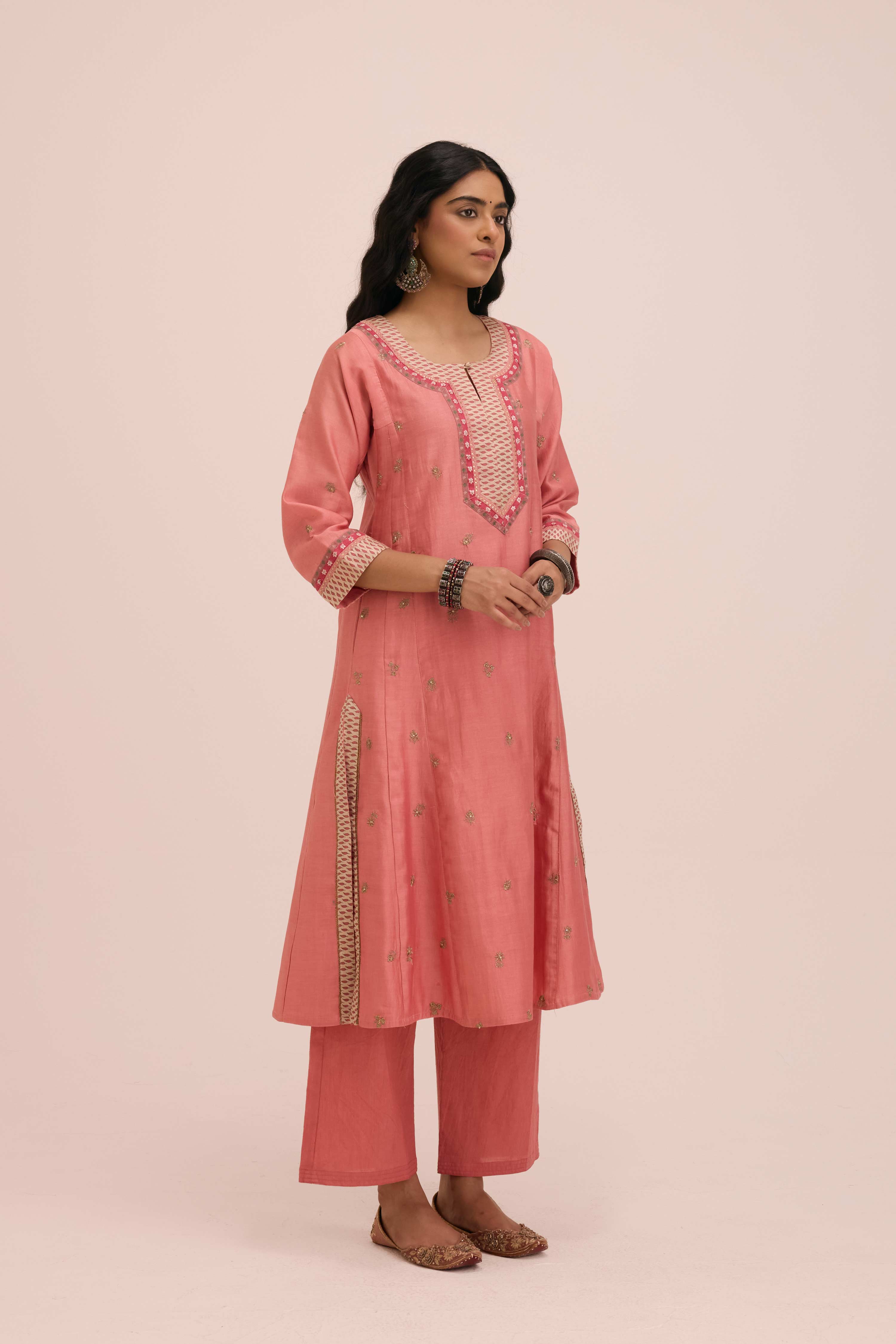 Aadya Embroidered Chanderi Ensemble Blush Pink (Set of 3)