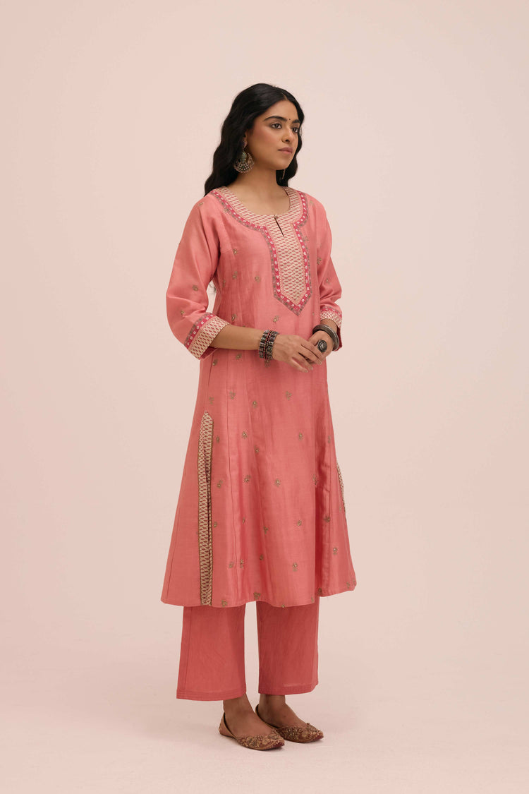 Aadya Embroidered Chanderi Ensemble Blush Pink (Set of 3)