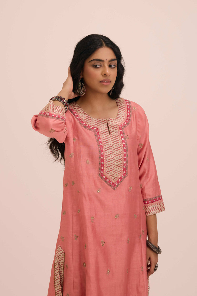 Aadya Embroidered Chanderi Ensemble Blush Pink (Set of 3)