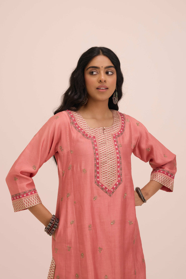Aadya Embroidered Chanderi Ensemble Blush Pink (Set of 3)