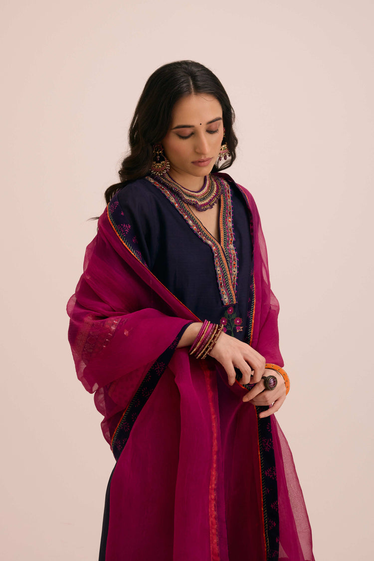 Medh Embroidered Treated Chiffon Dupatta Pink