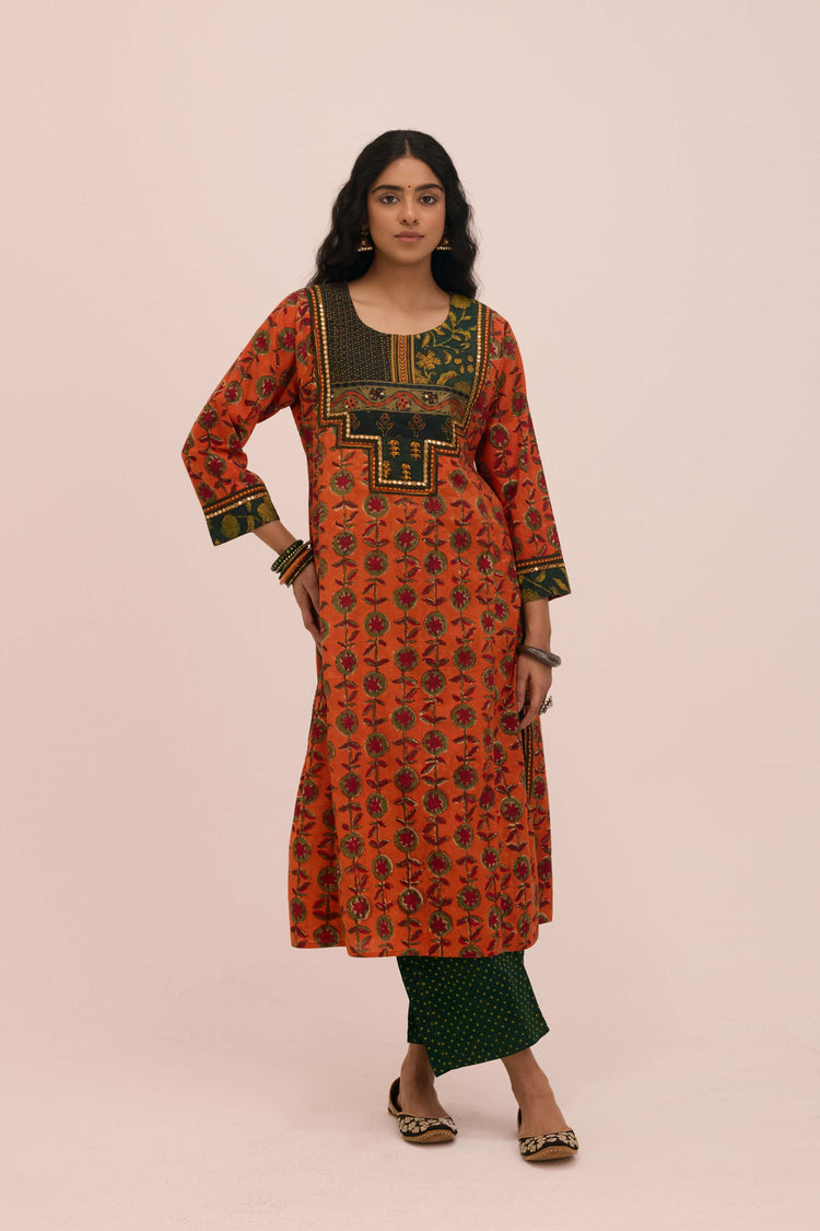 Straight Cotton Hand Block Printed Pant Bottle Green