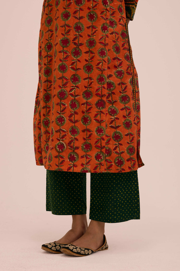 Straight Cotton Hand Block Printed Pant Bottle Green