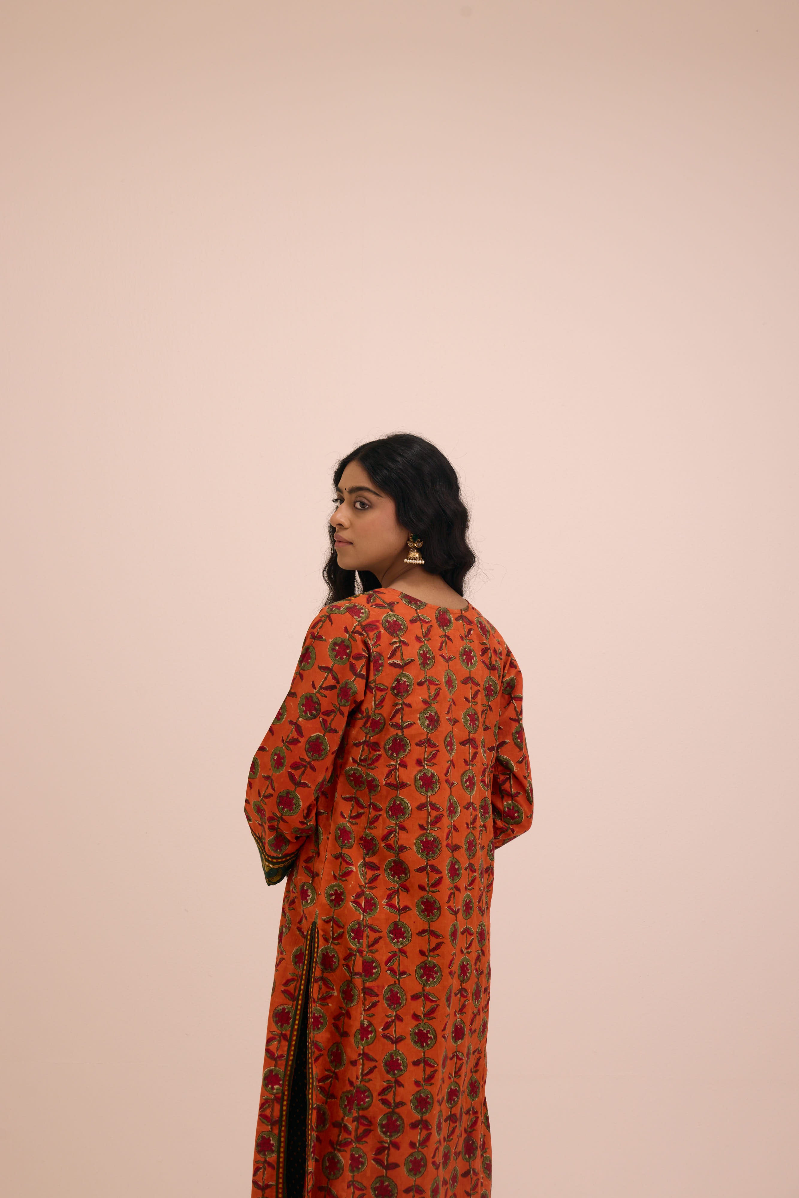 Dienne Cotton Hand Block Printed Kurta Orange