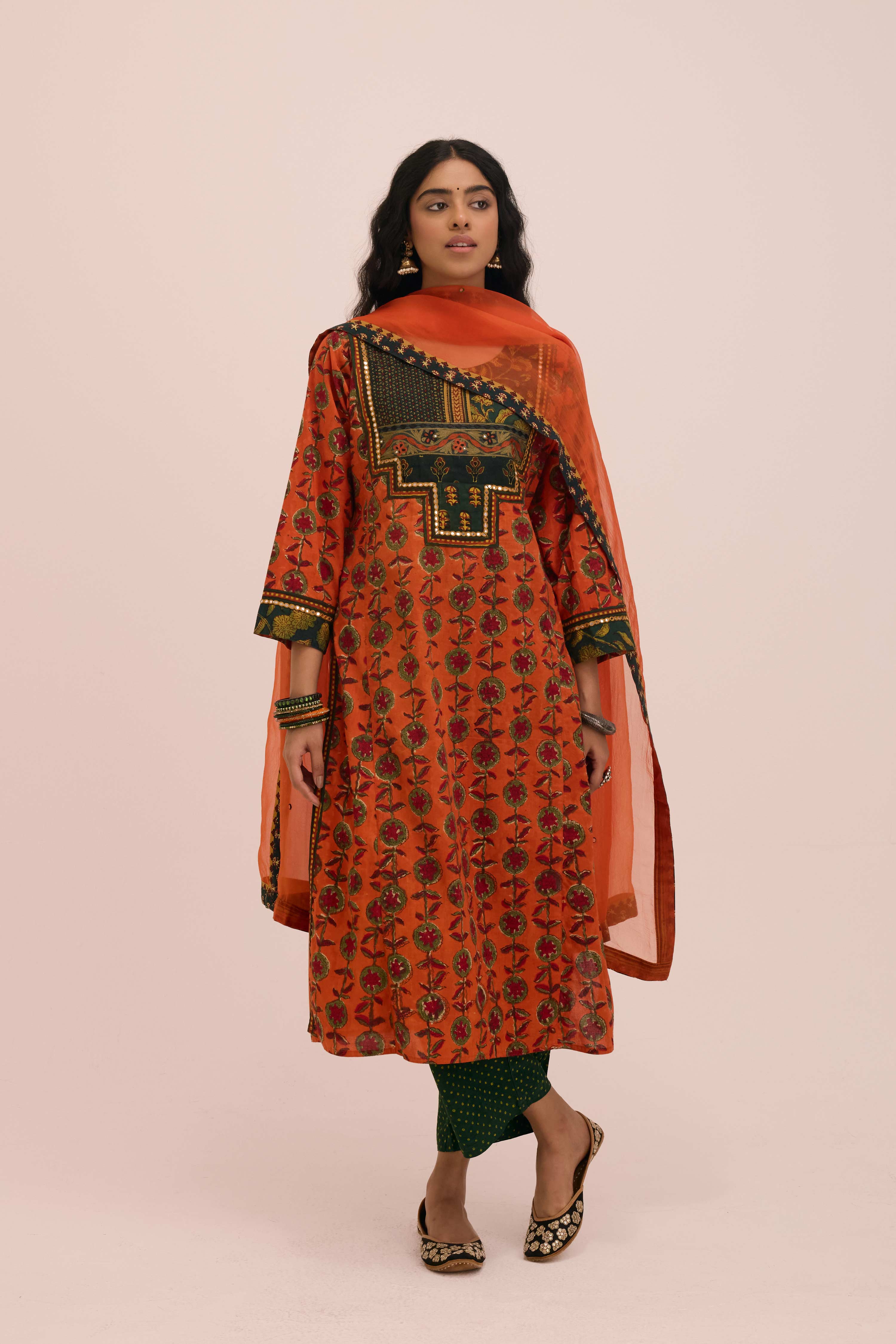 Medh Embroidered Treated Chiffon Dupatta Orange