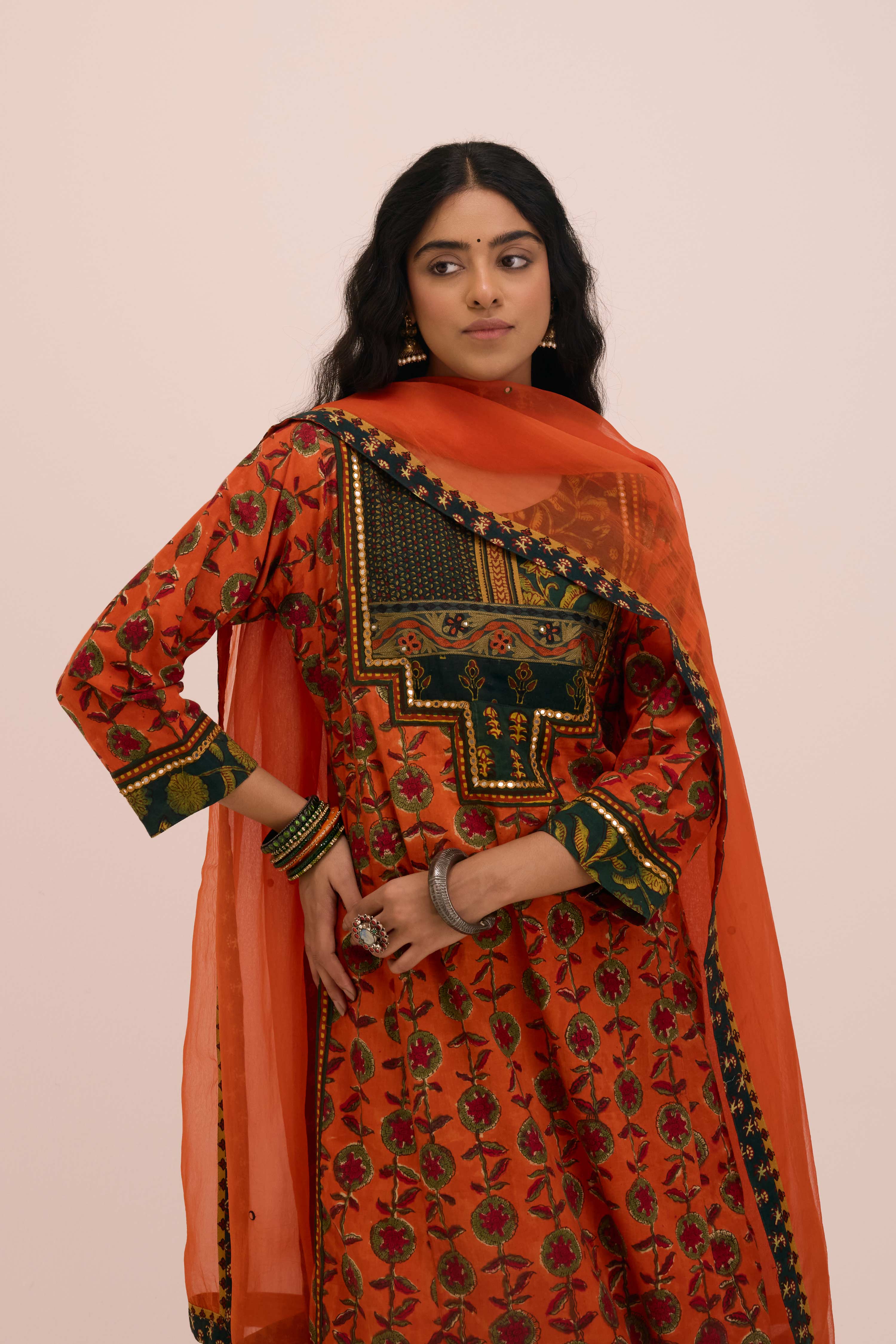 Medh Embroidered Treated Chiffon Dupatta Orange