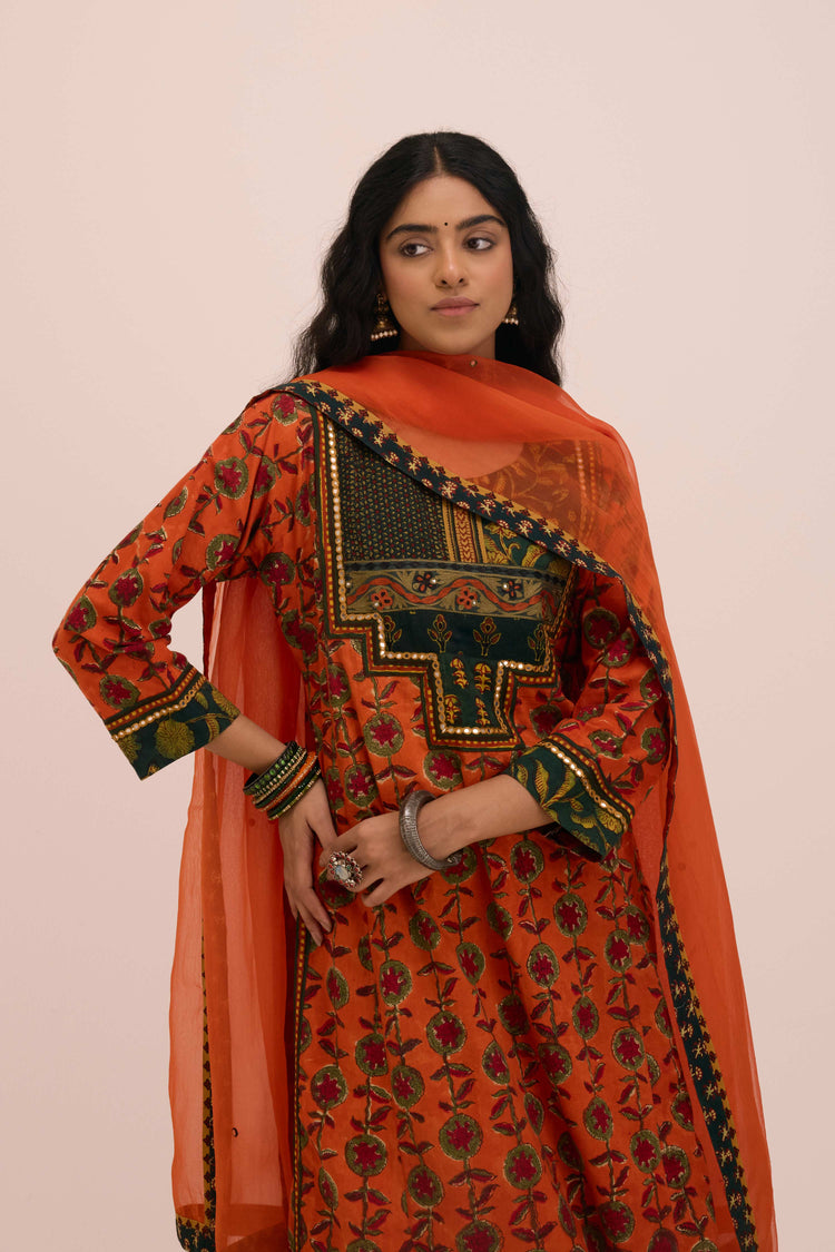 Medh Embroidered Treated Chiffon Dupatta Orange