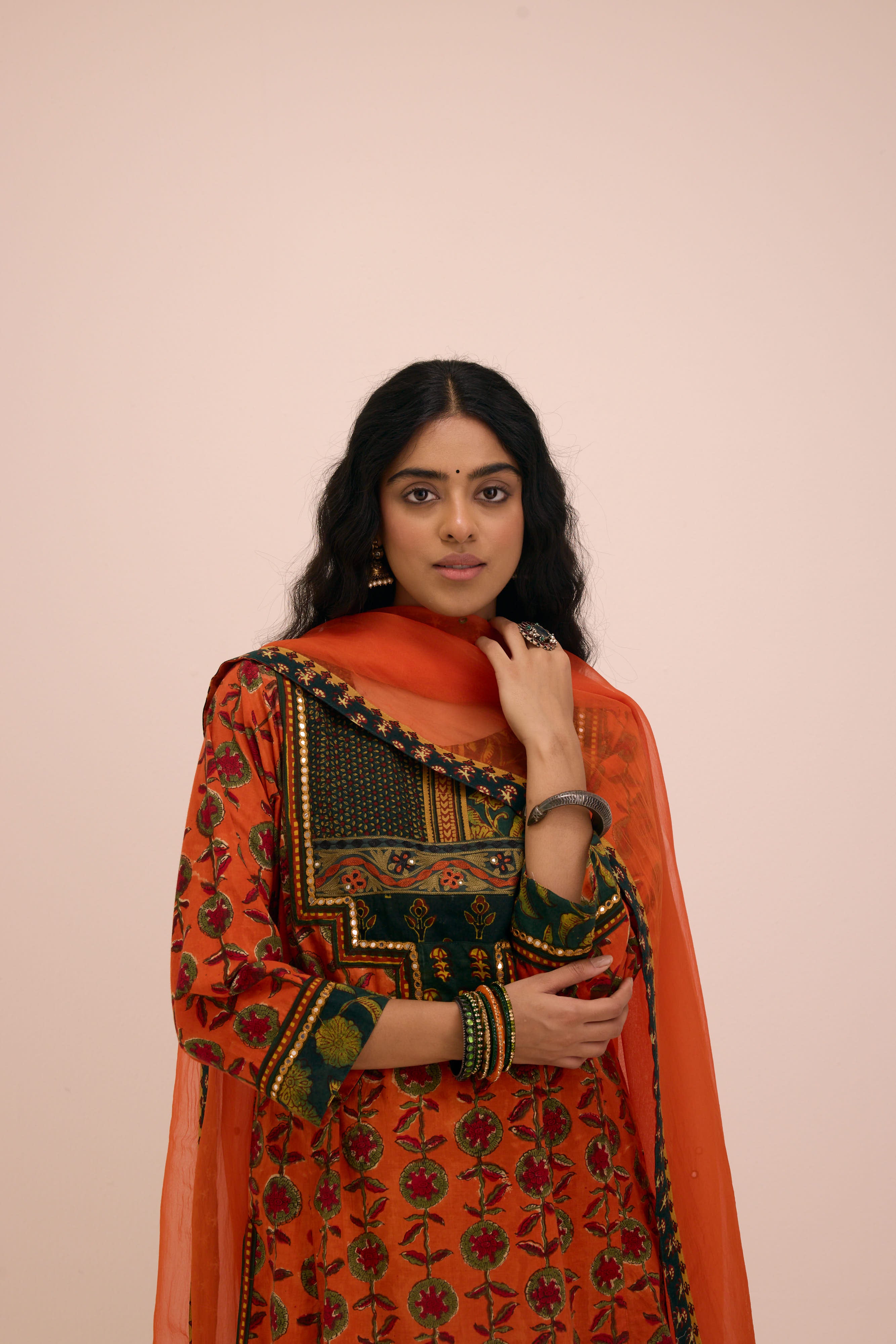 Dienne Cotton Hand Block Printed Kurta Orange