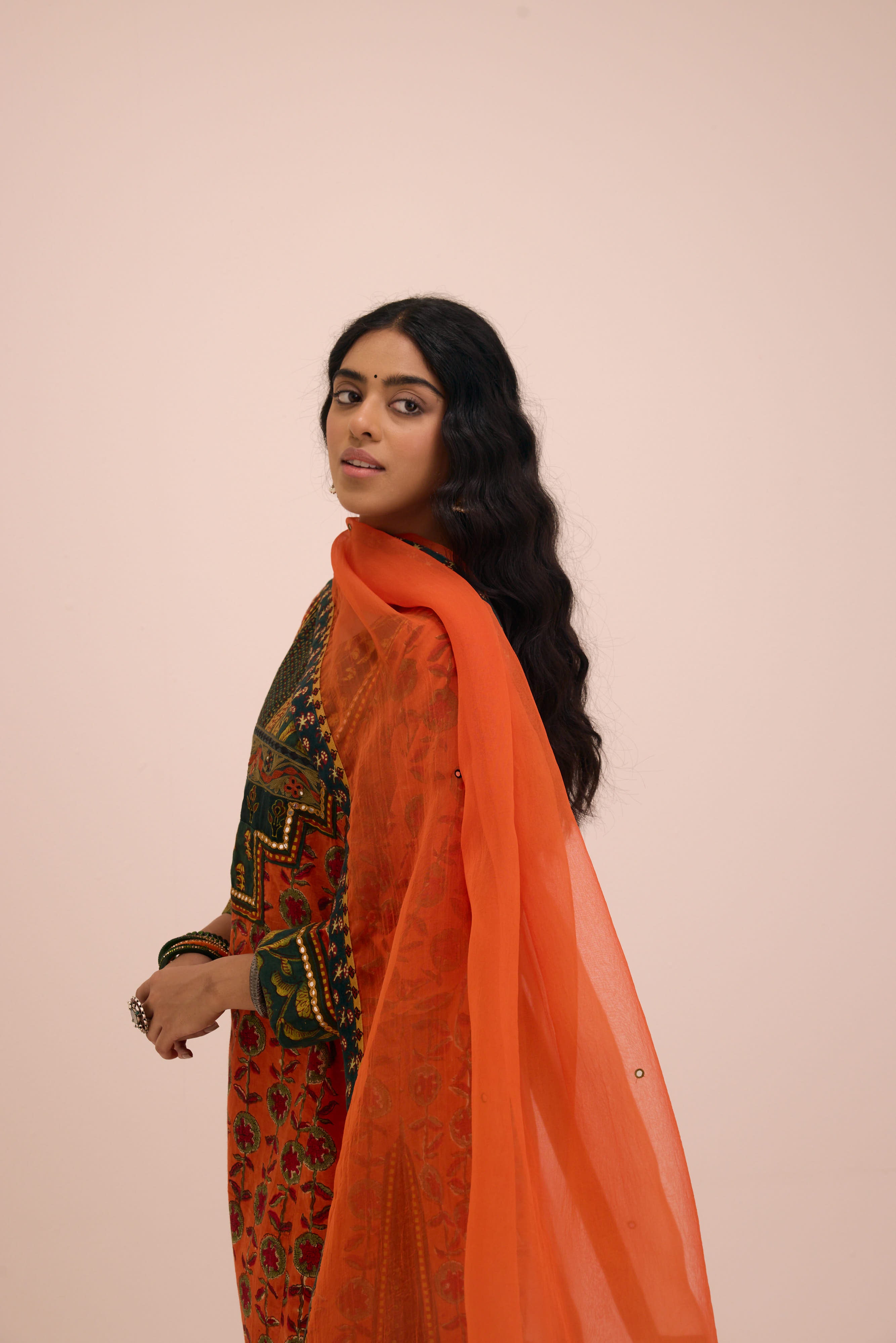 Dienne Cotton Hand Block Printed Kurta Orange