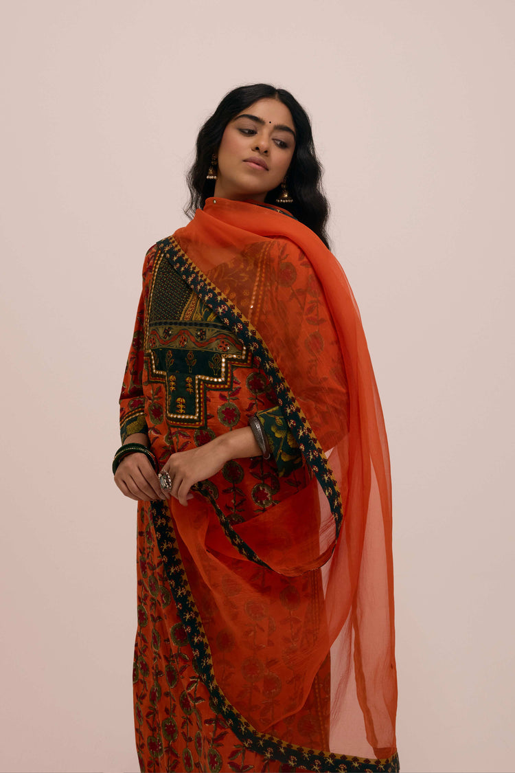 Medh Embroidered Treated Chiffon Dupatta Orange