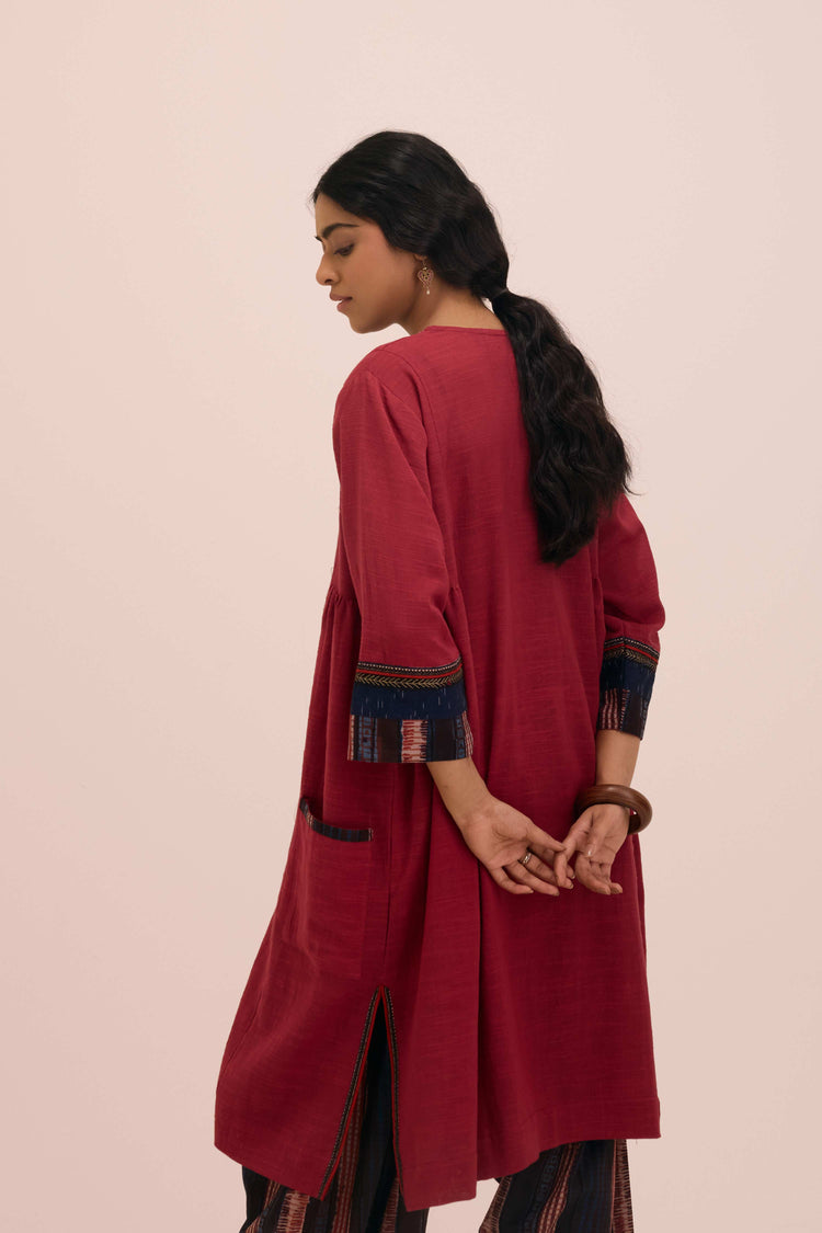 Diu Cotton Slub Solid Co-ord Set Burgundy