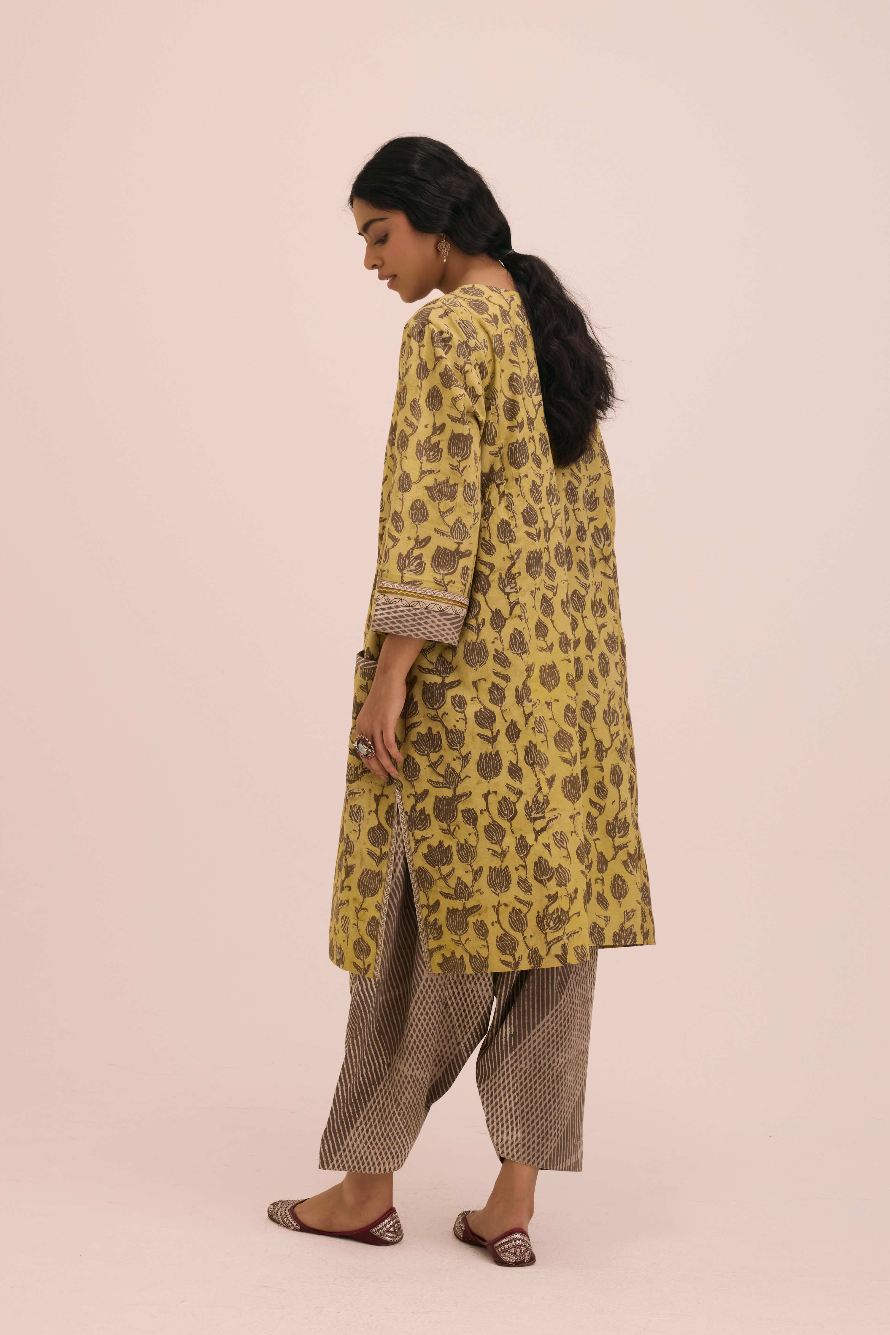 Diu Cotton Hand Block Printed Co-ord Set Ochre Yellow
