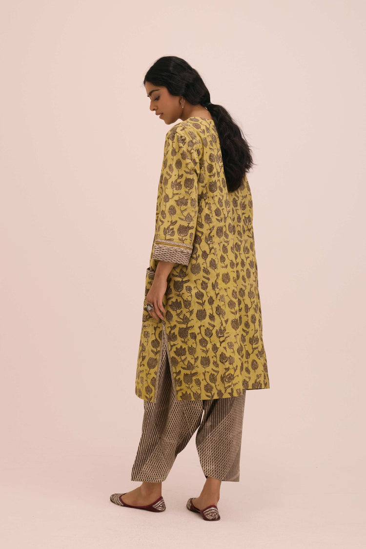 Diu Cotton Hand Block Printed Co-ord Set Ochre Yellow