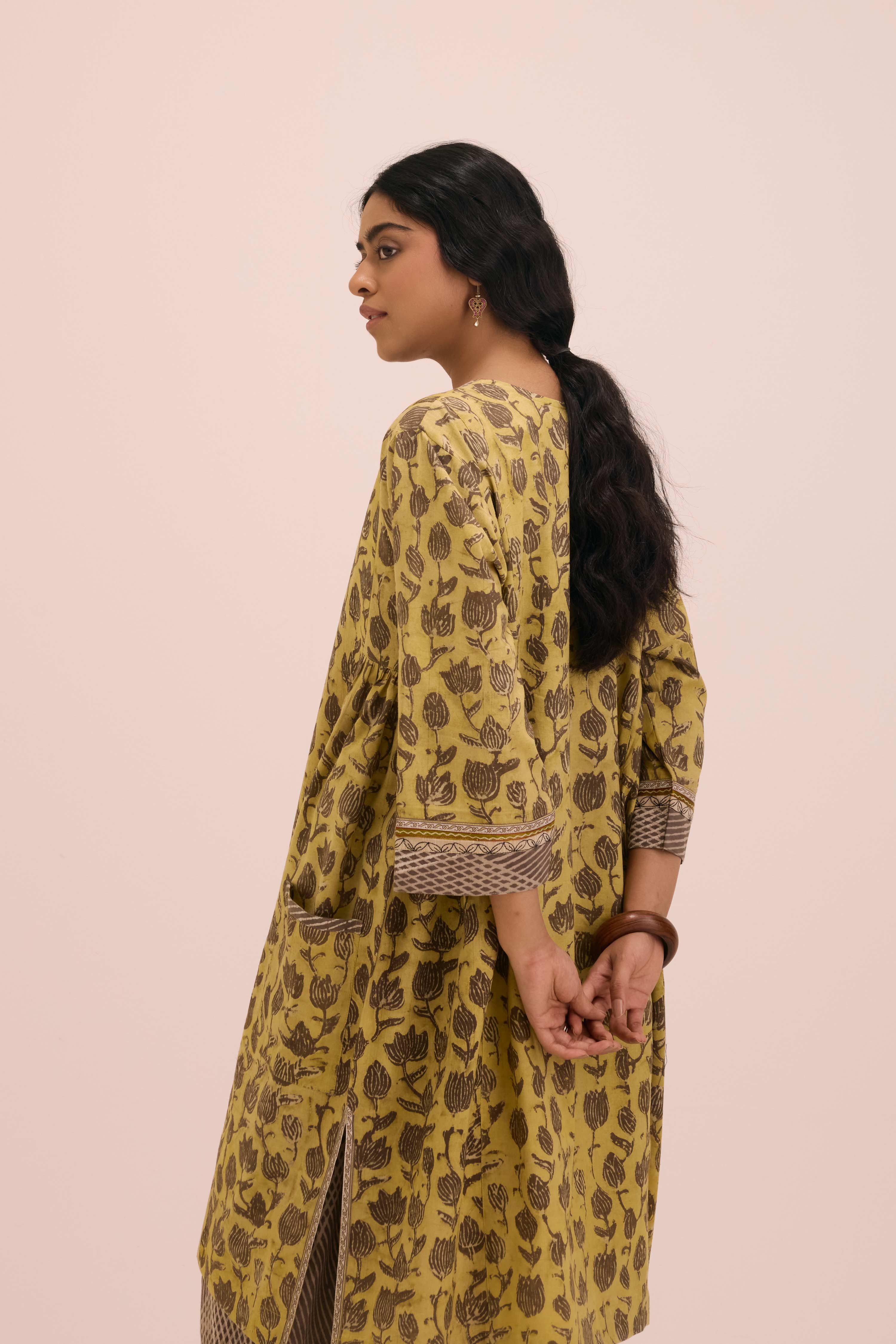 Diu Cotton Hand Block Printed Co-ord Set Ochre Yellow
