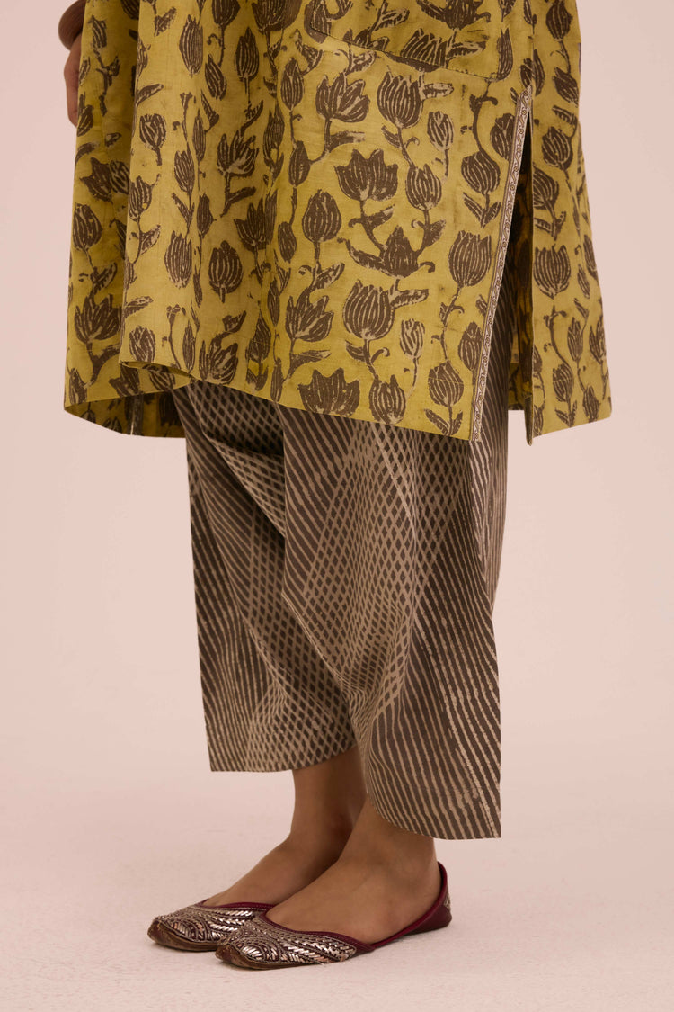 Diu Cotton Hand Block Printed Co-ord Set Ochre Yellow