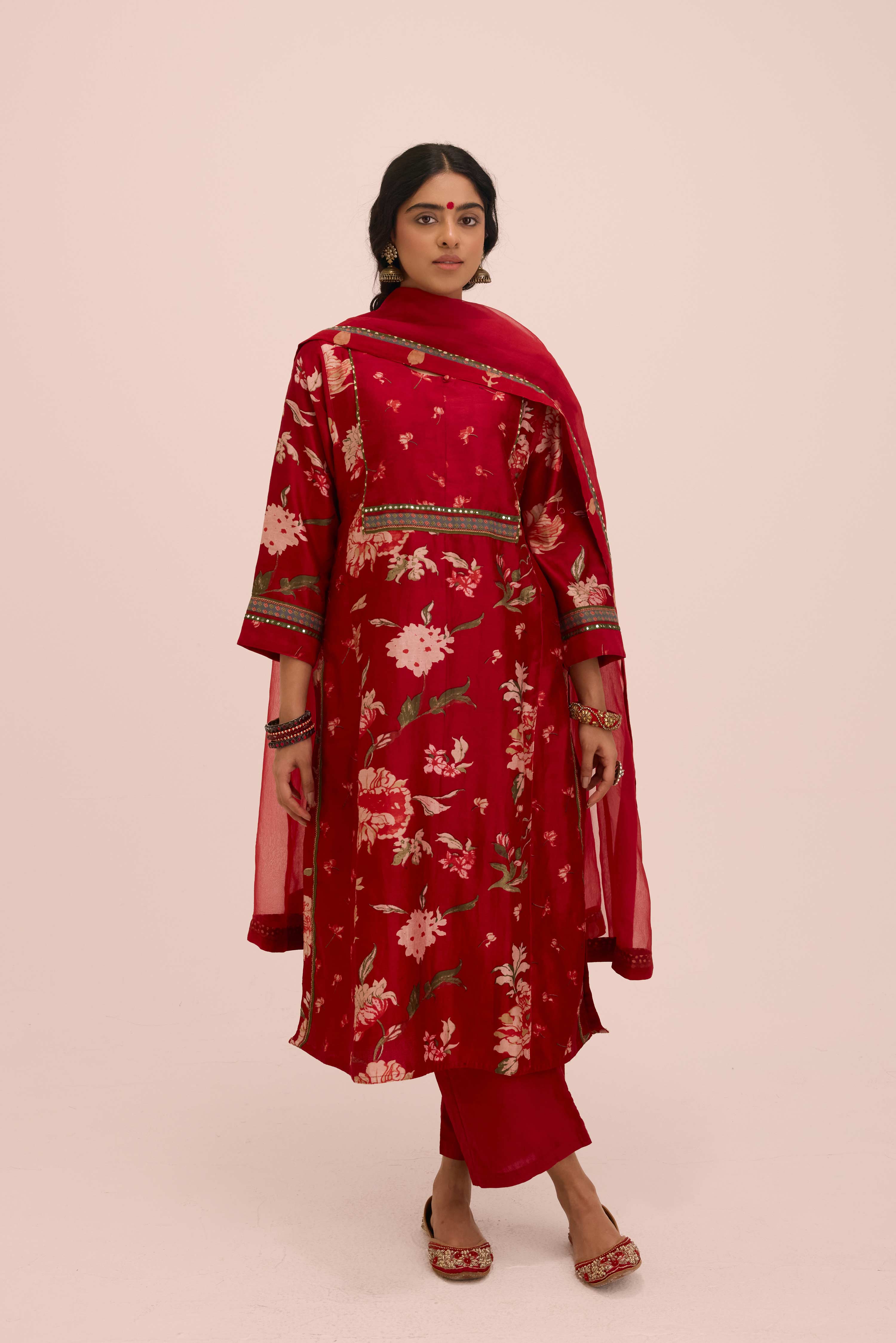 Medh Treated Chiffon Dupatta  Red
