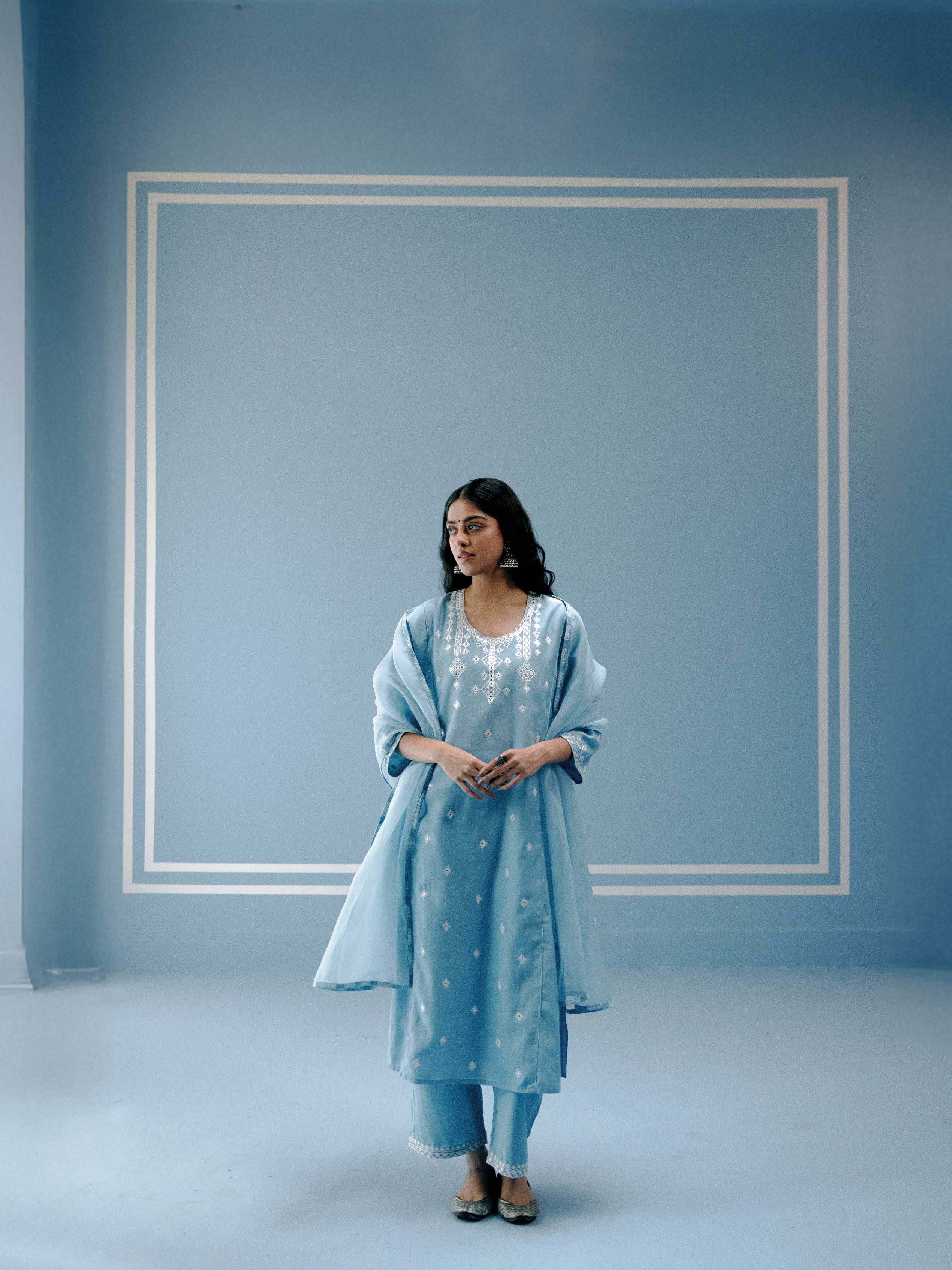 Tulsi Chanderi Embroidered Kurta Light Blue