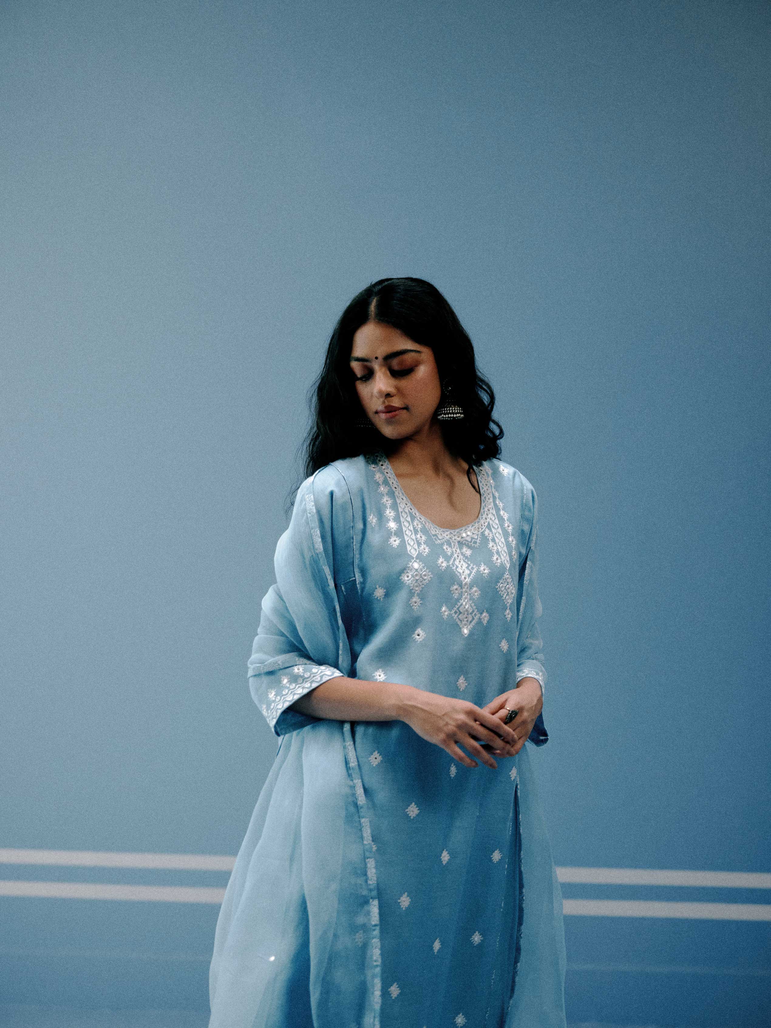 Tulsi Chanderi Embroidered Kurta Light Blue