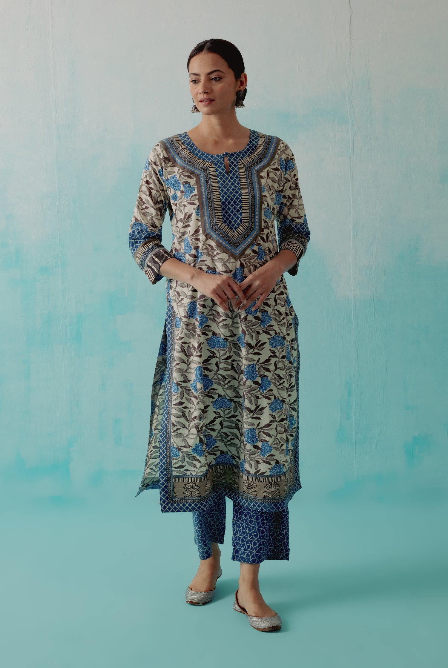 Rozana Kurta Cream Grey Blue (8342858170667)