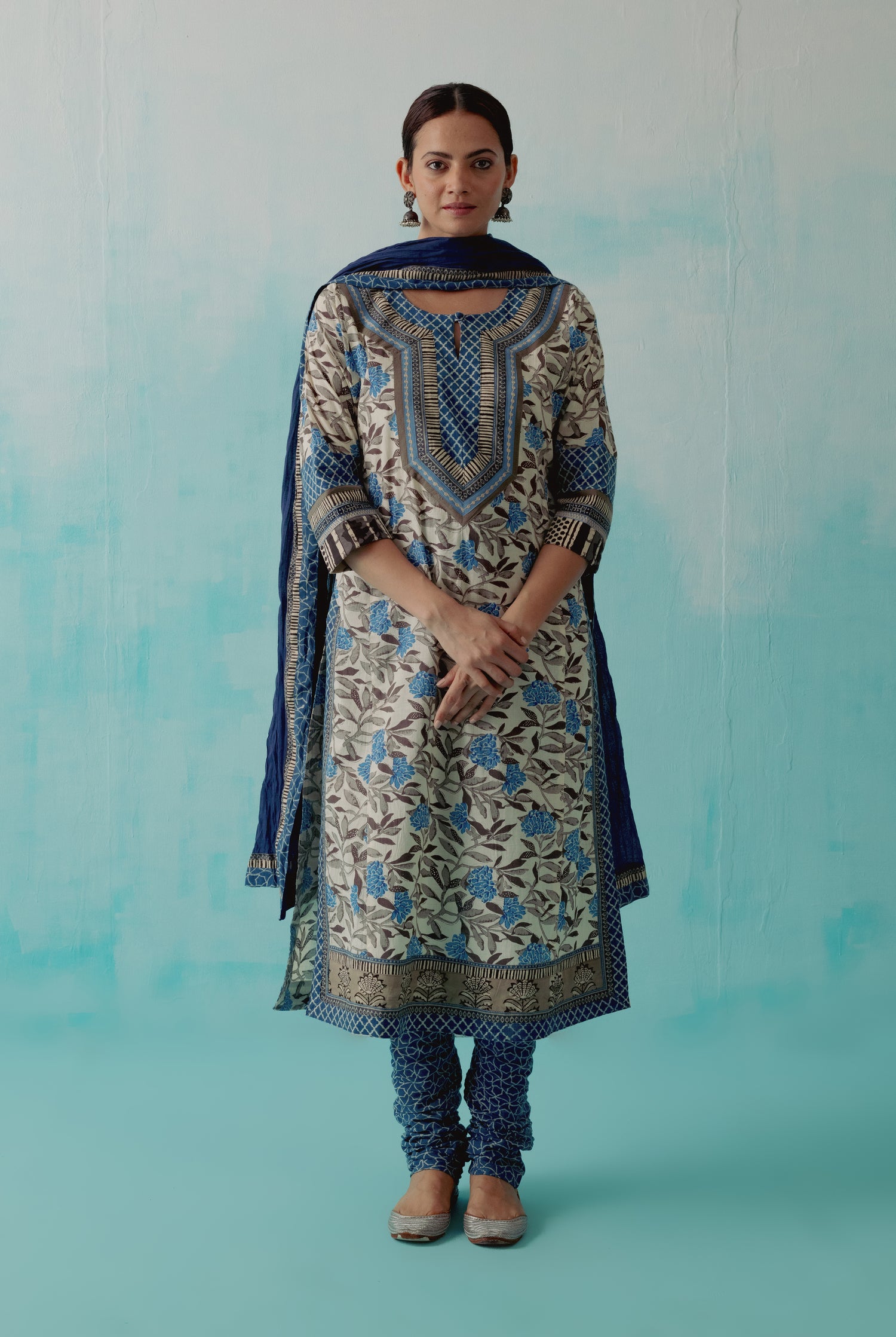 Rozana Kurta Cream Grey Blue (8342858170667)