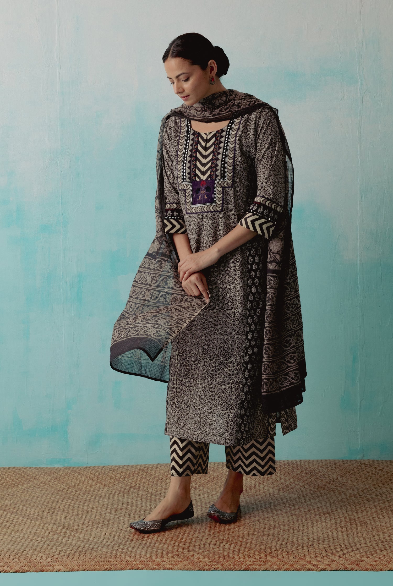 Rozana Kota Dupatta Grey (8344465932587)