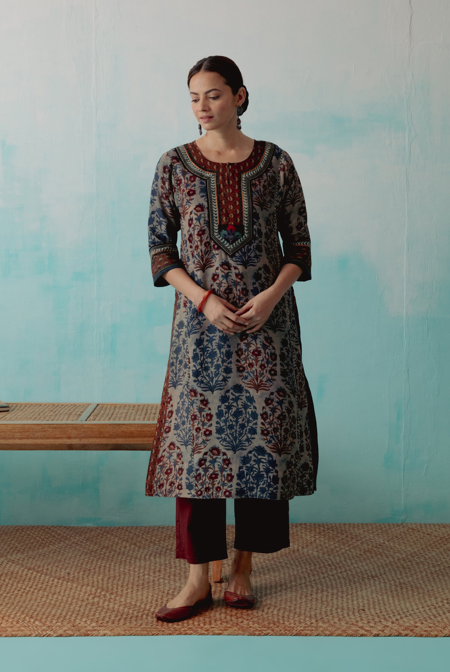 Rozana Kurta Stone Blue Maroon (8342898934059)