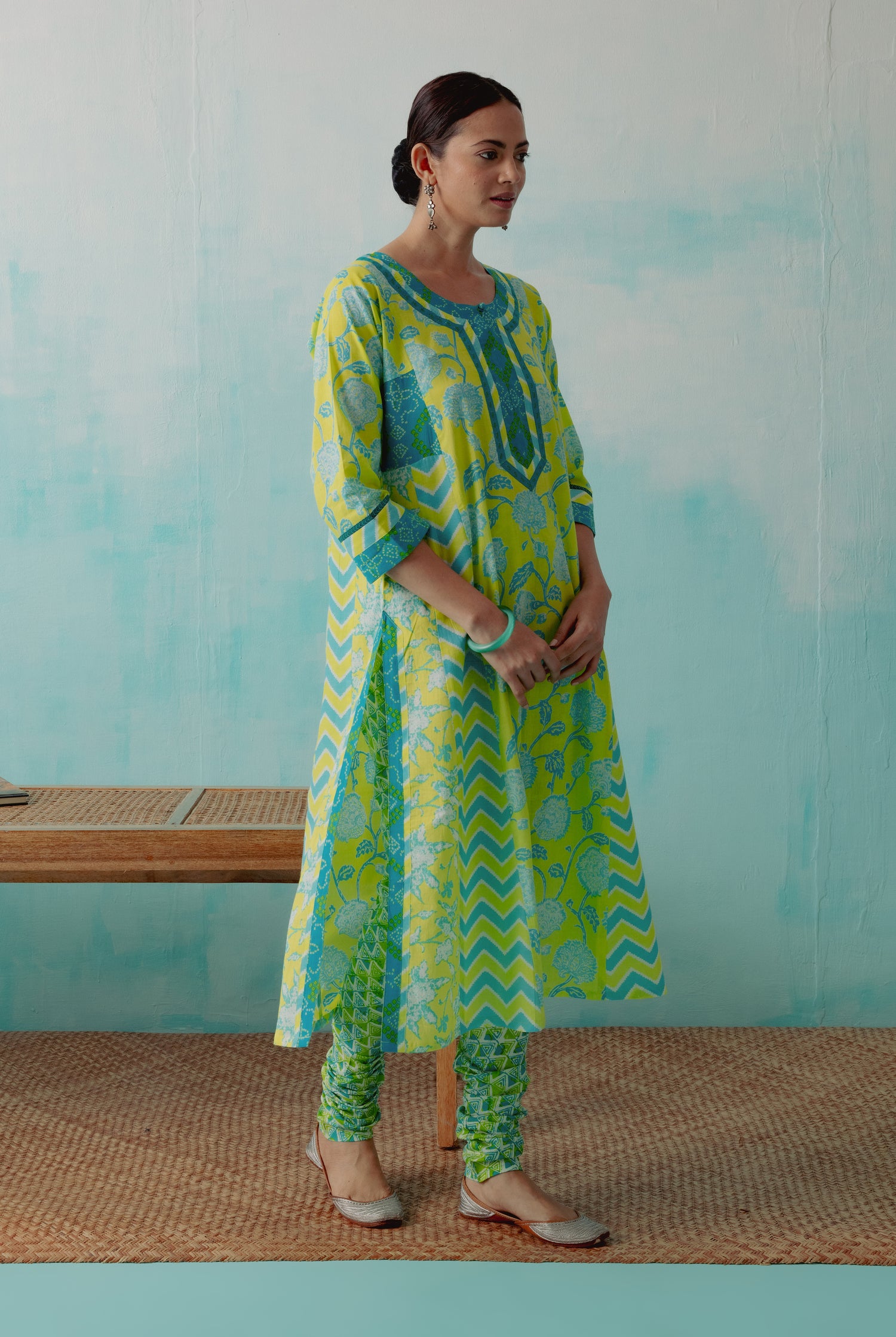 Choga Kurta Parrot Green Turquoise ( Set of 3 ) (8342814490923)