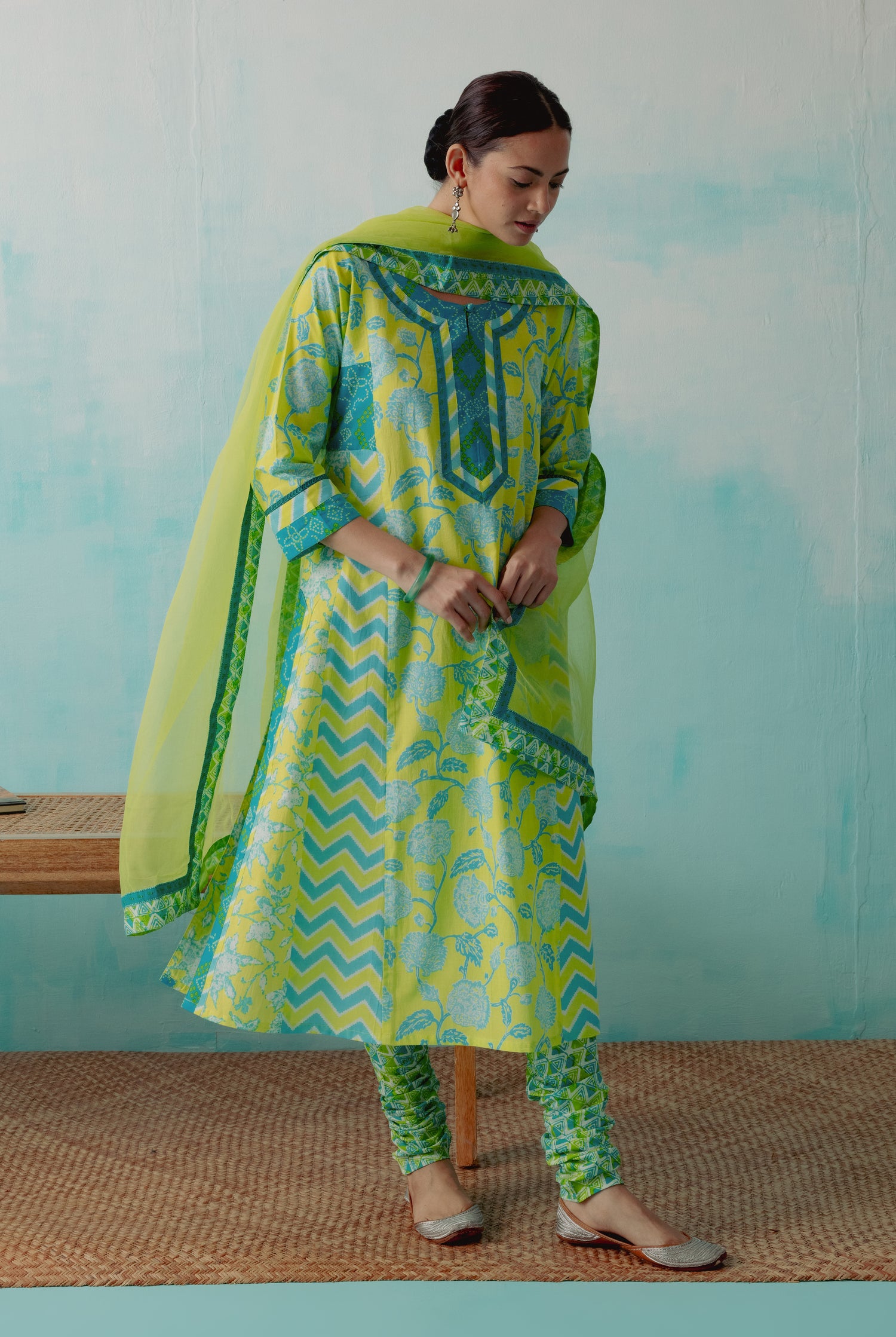 Choga Kurta Parrot Green Turquoise ( Set of 3 ) (8342814490923)