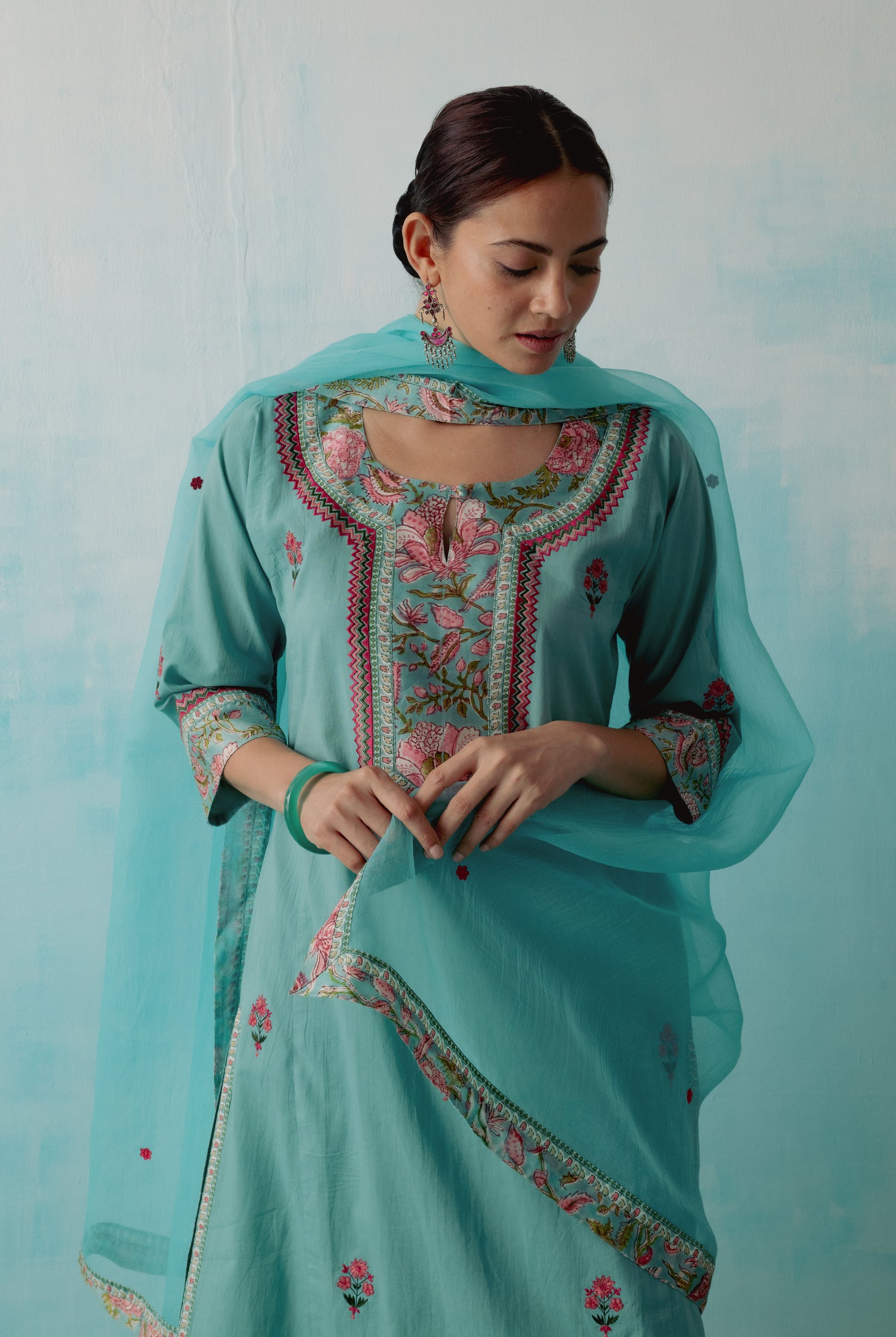 Rozana Chiffon Dupatta Aqua (8359667794219)