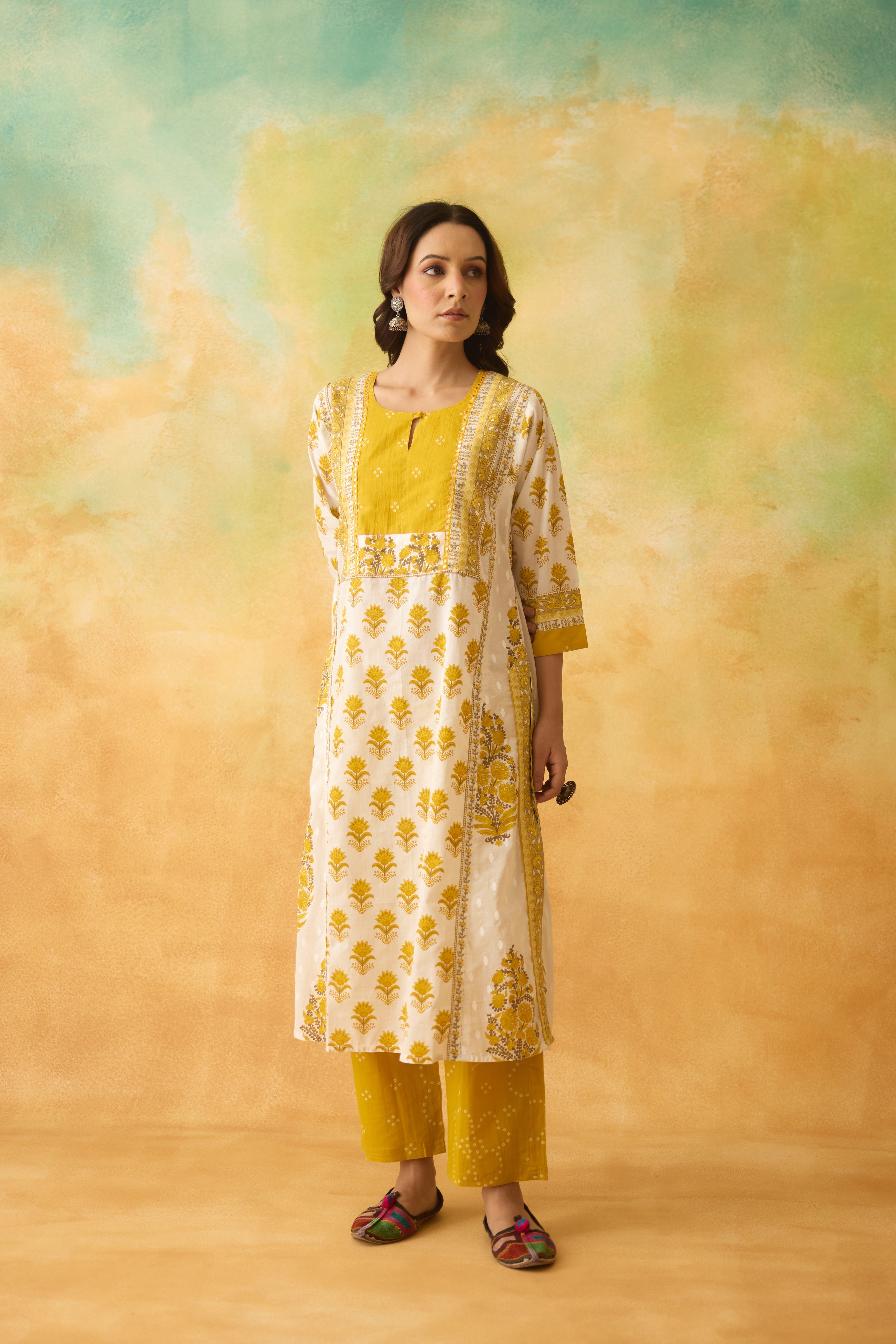 Rozana Kurta White Yellow (10005038858539)