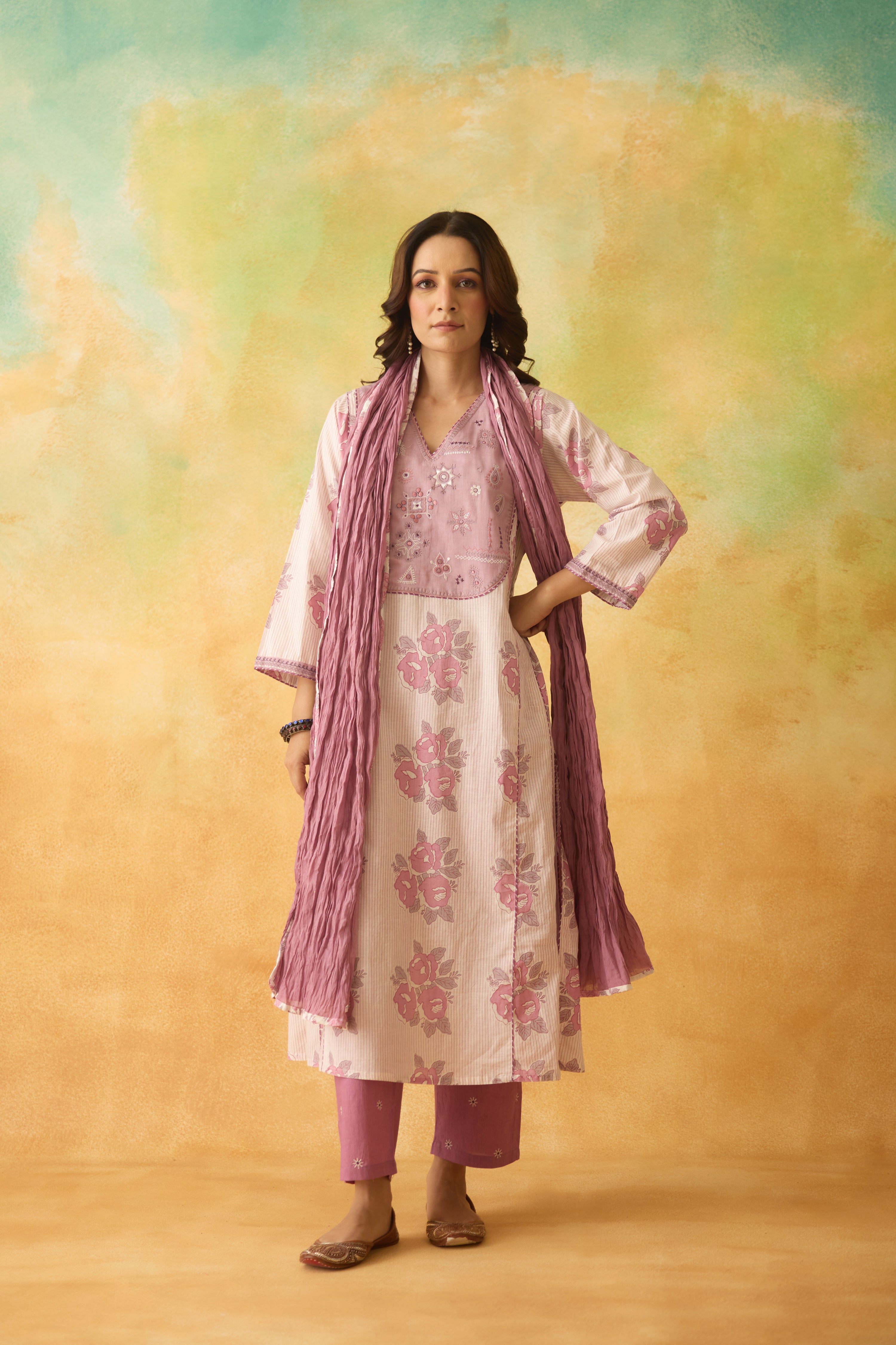 Tulsi Kurta White Mauve (10001743282475)