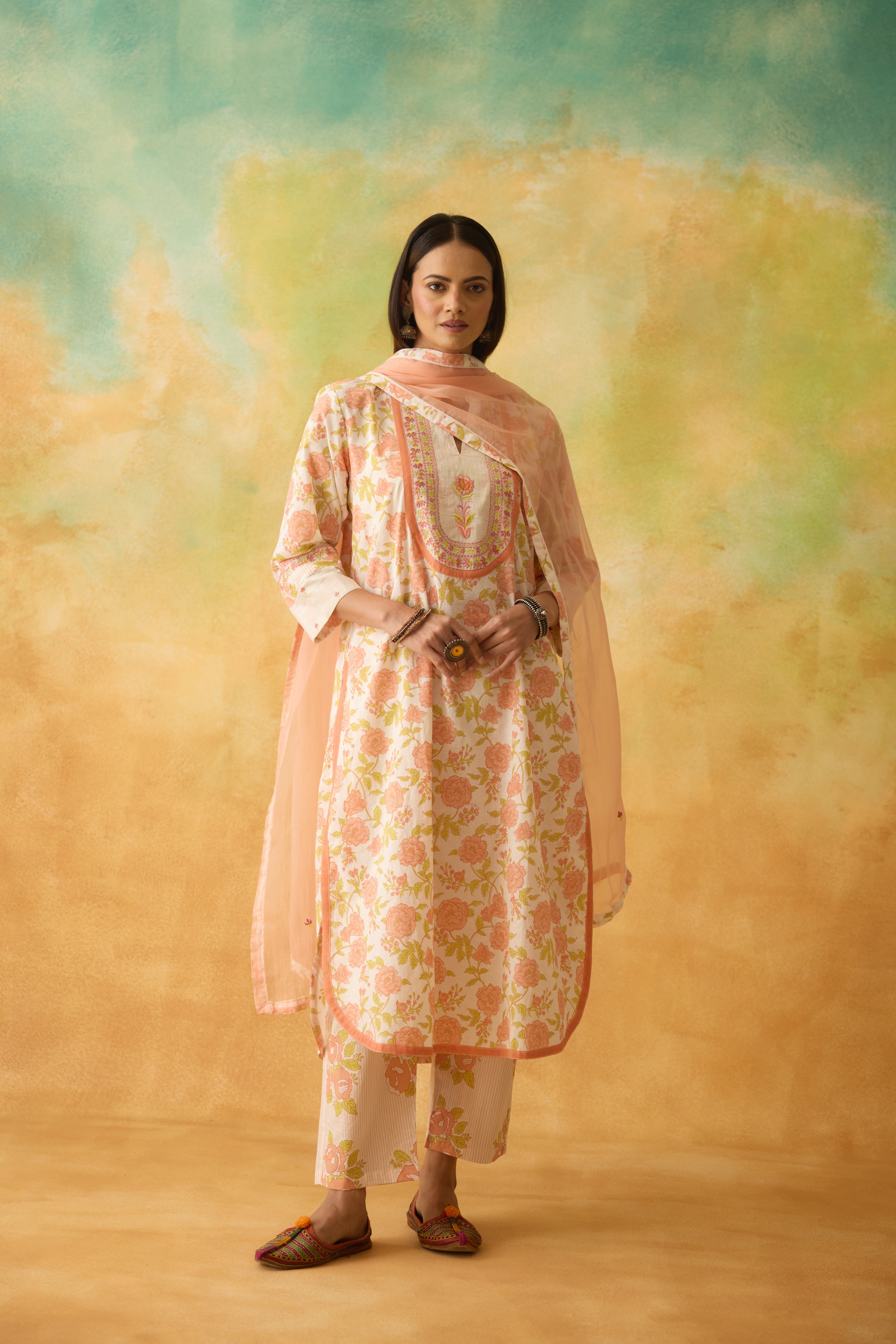 Meher Kurta White Peach (10001699143979)