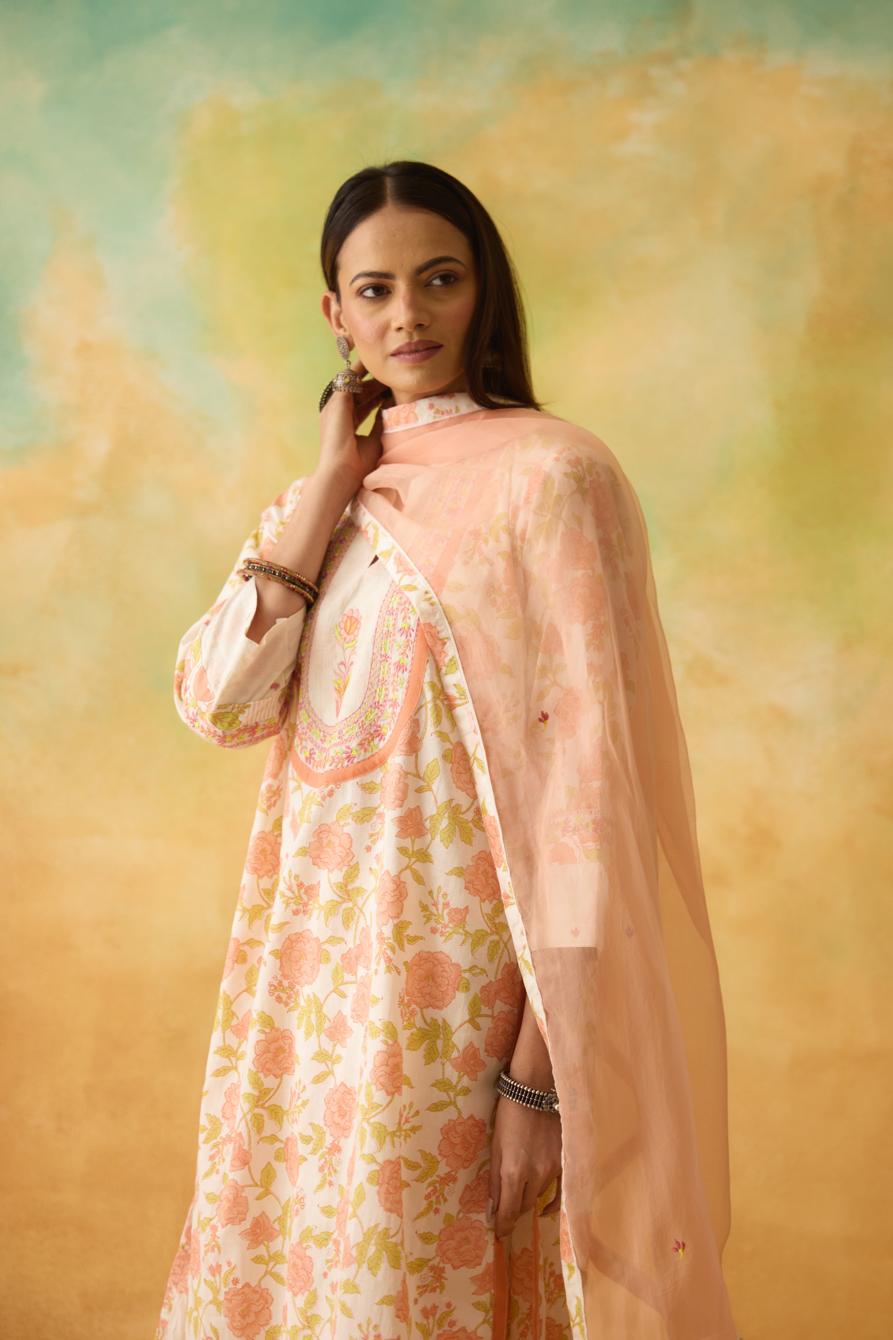 Meher Kurta White Peach (10001699143979)