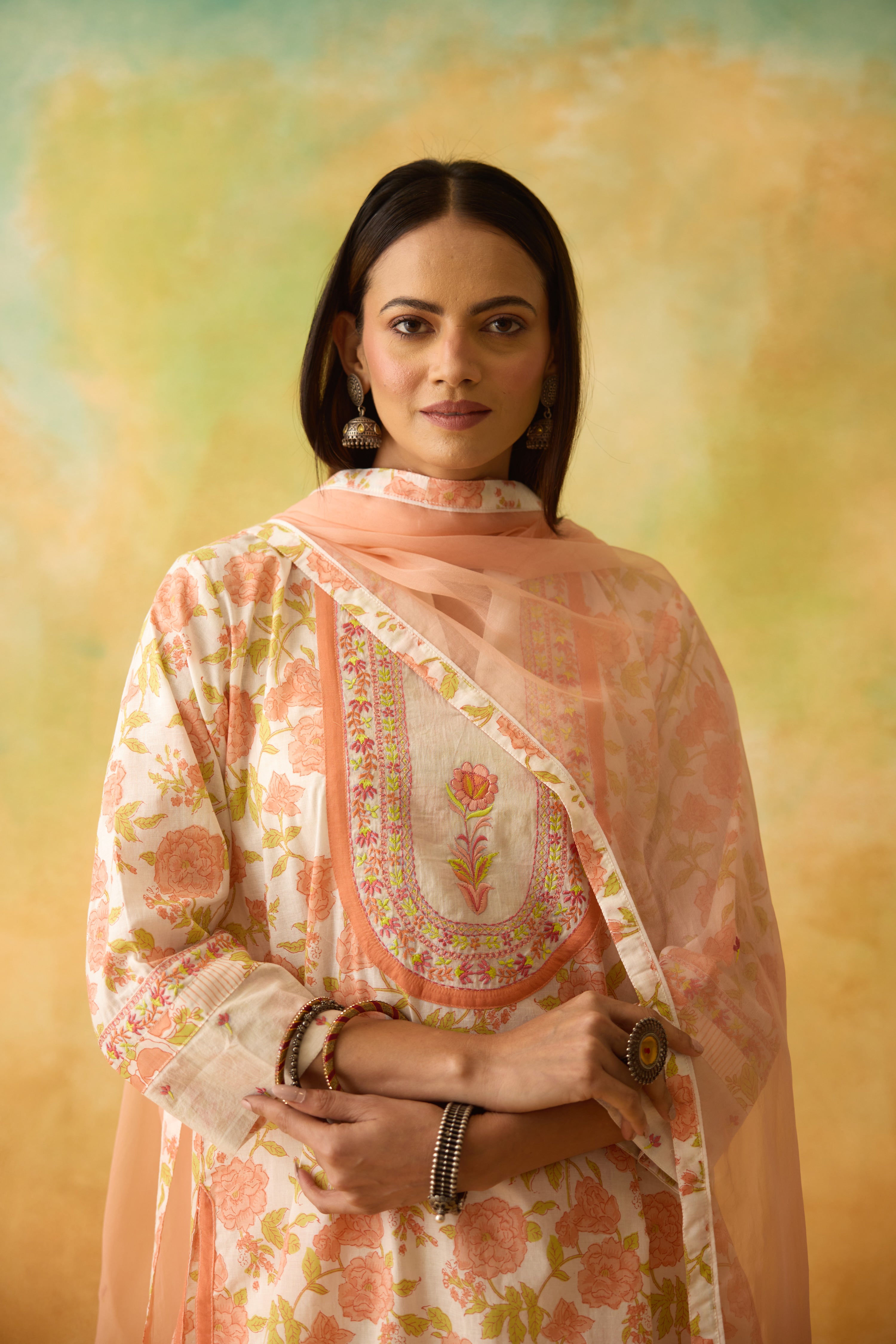 Meher Kurta White Peach (10001699143979)
