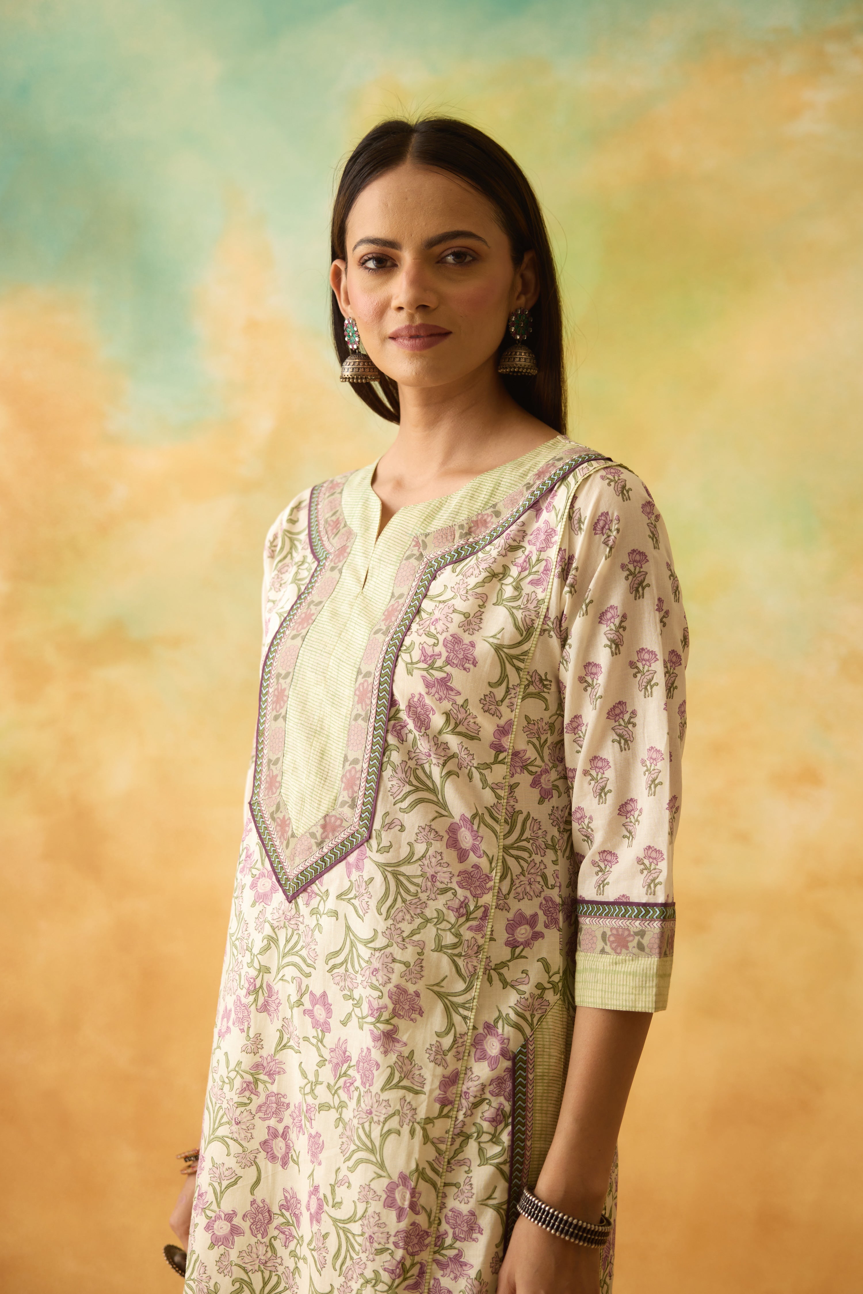Rozana Kurta Off White Mauve (10005150171435)