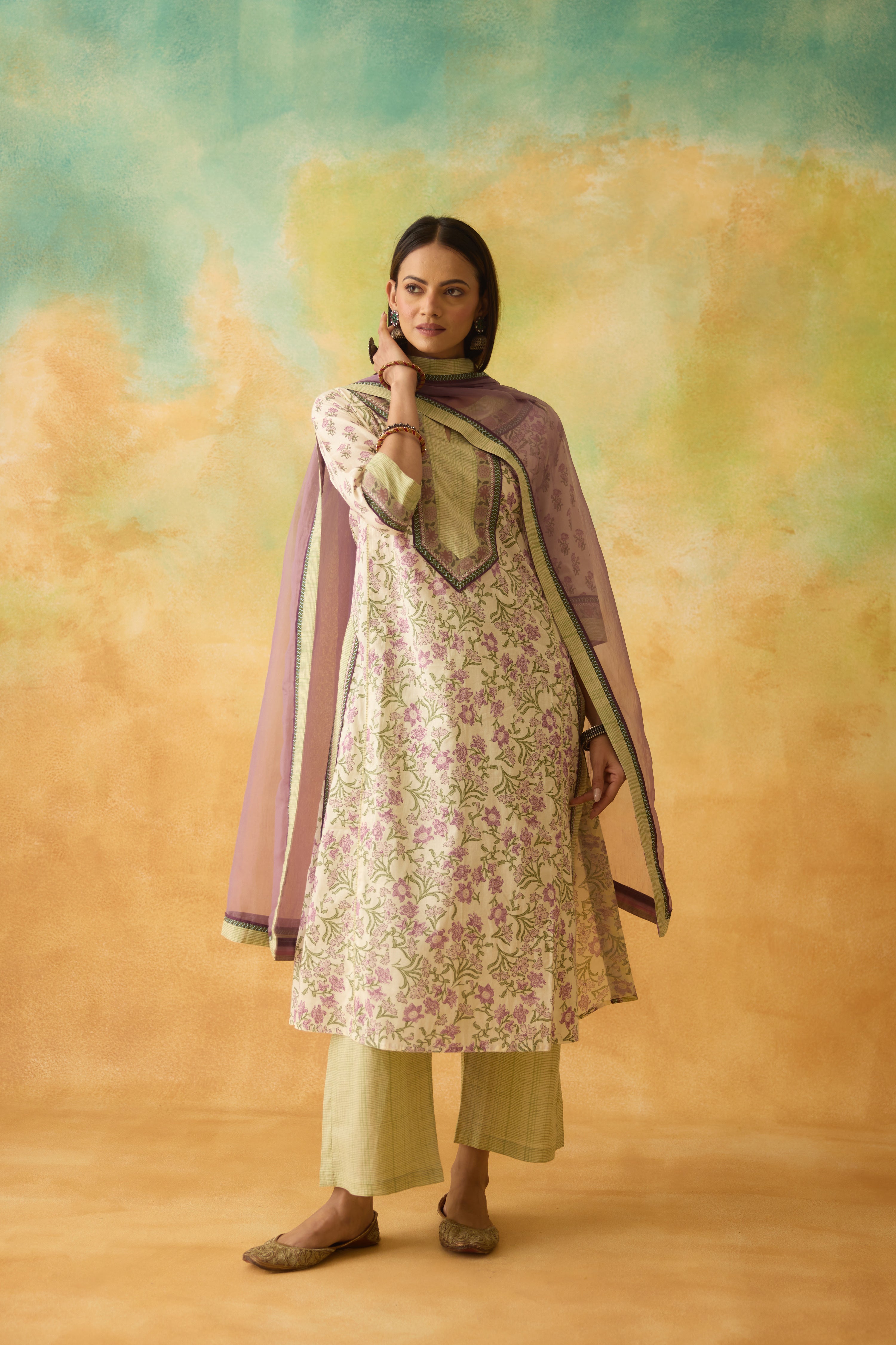 Rozana Kurta Off White Mauve (10005150171435)