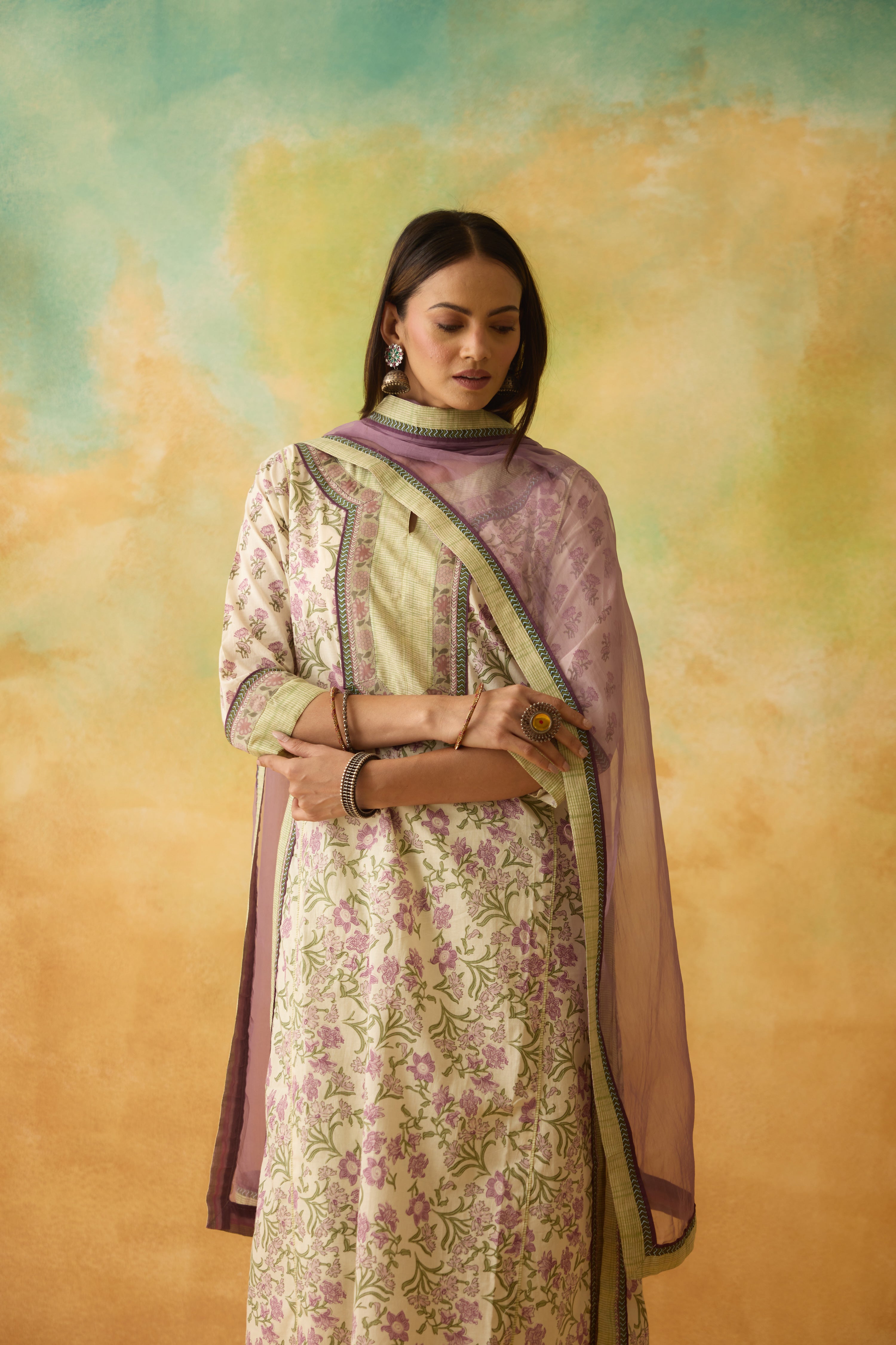 Rozana Kurta Off White Mauve (10005150171435)