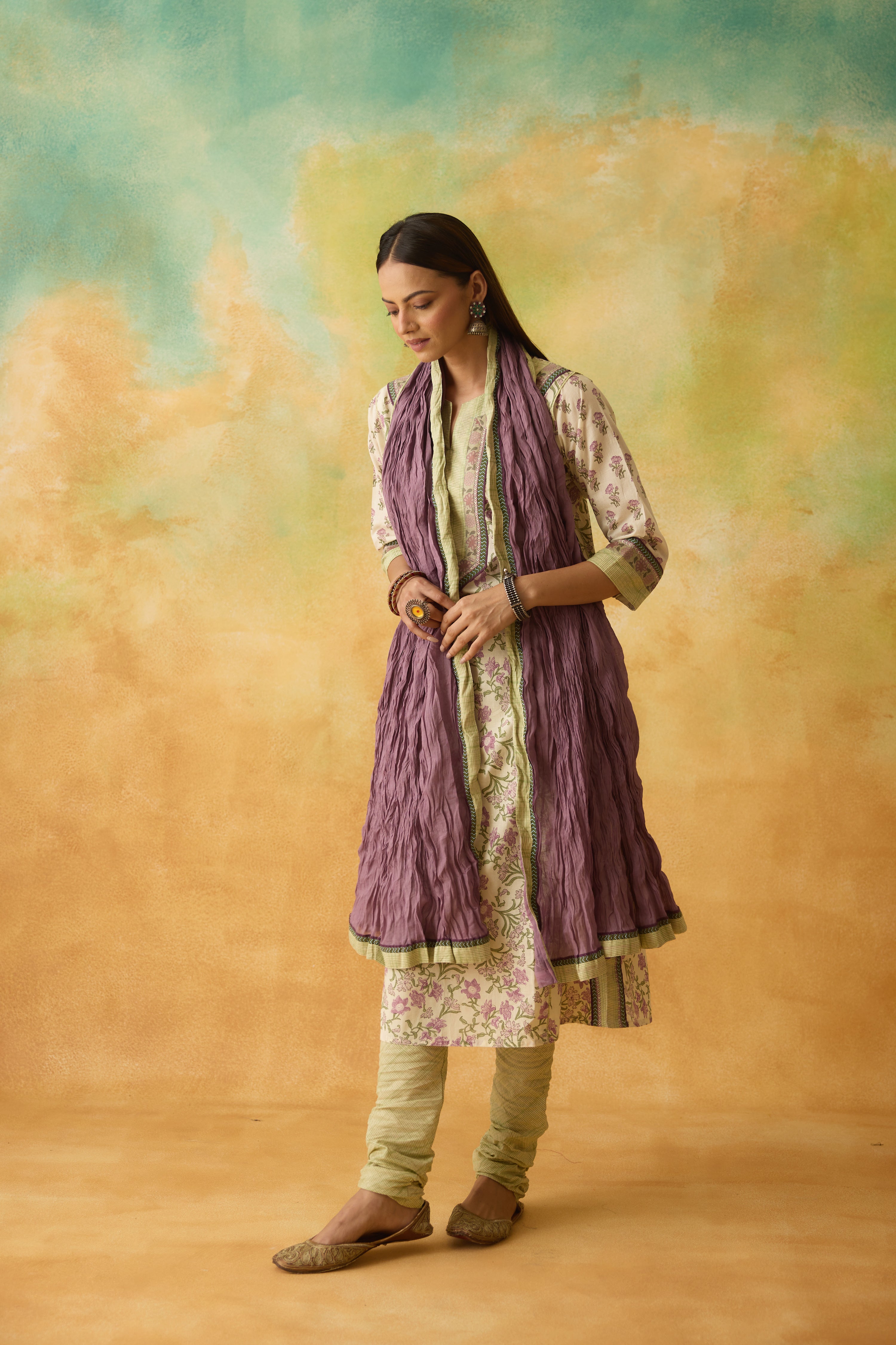 Rozana Kurta Off White Mauve (10005150171435)