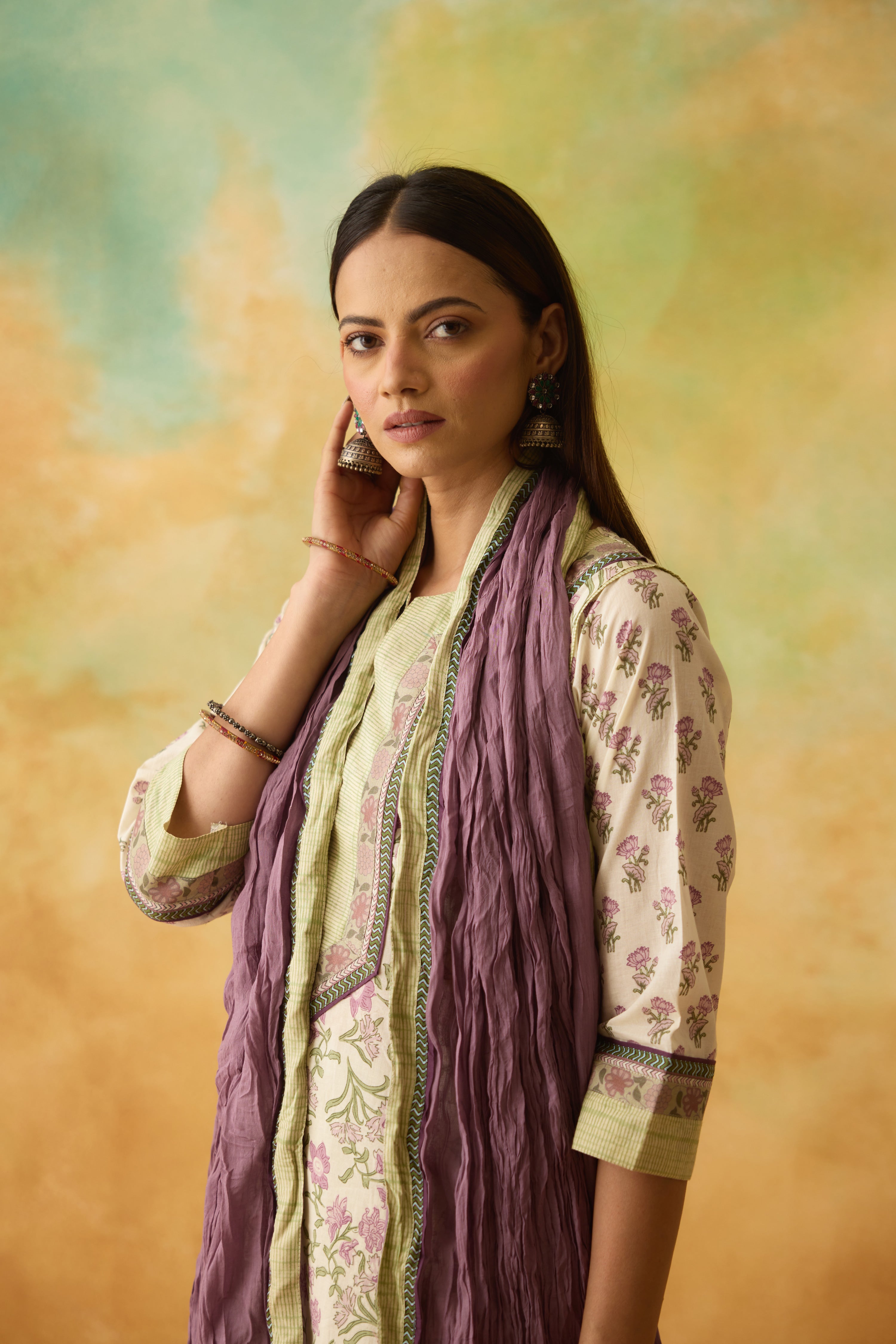 Rozana Kurta Off White Mauve (10005150171435)