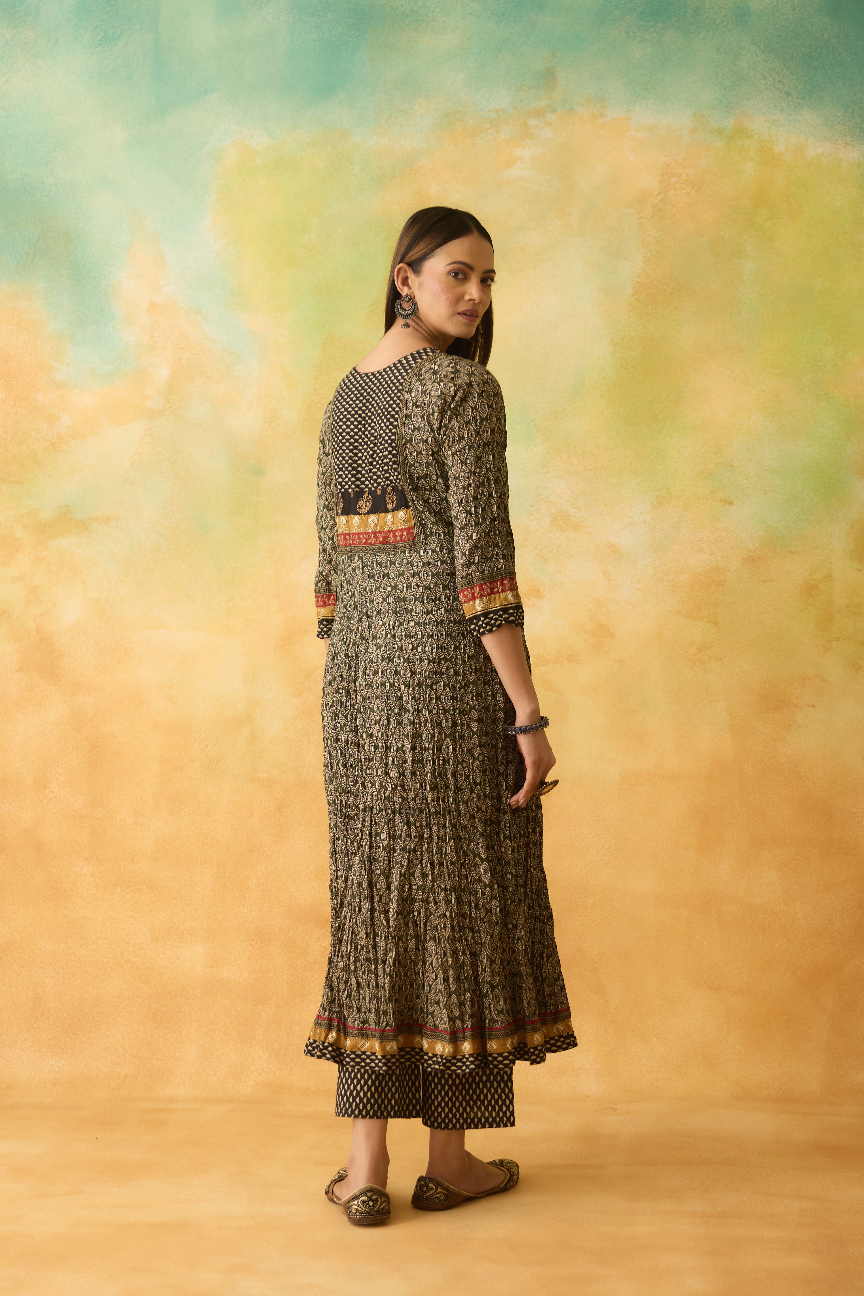 Rozana Anarkali Kurta Green Beige (10004632863019)