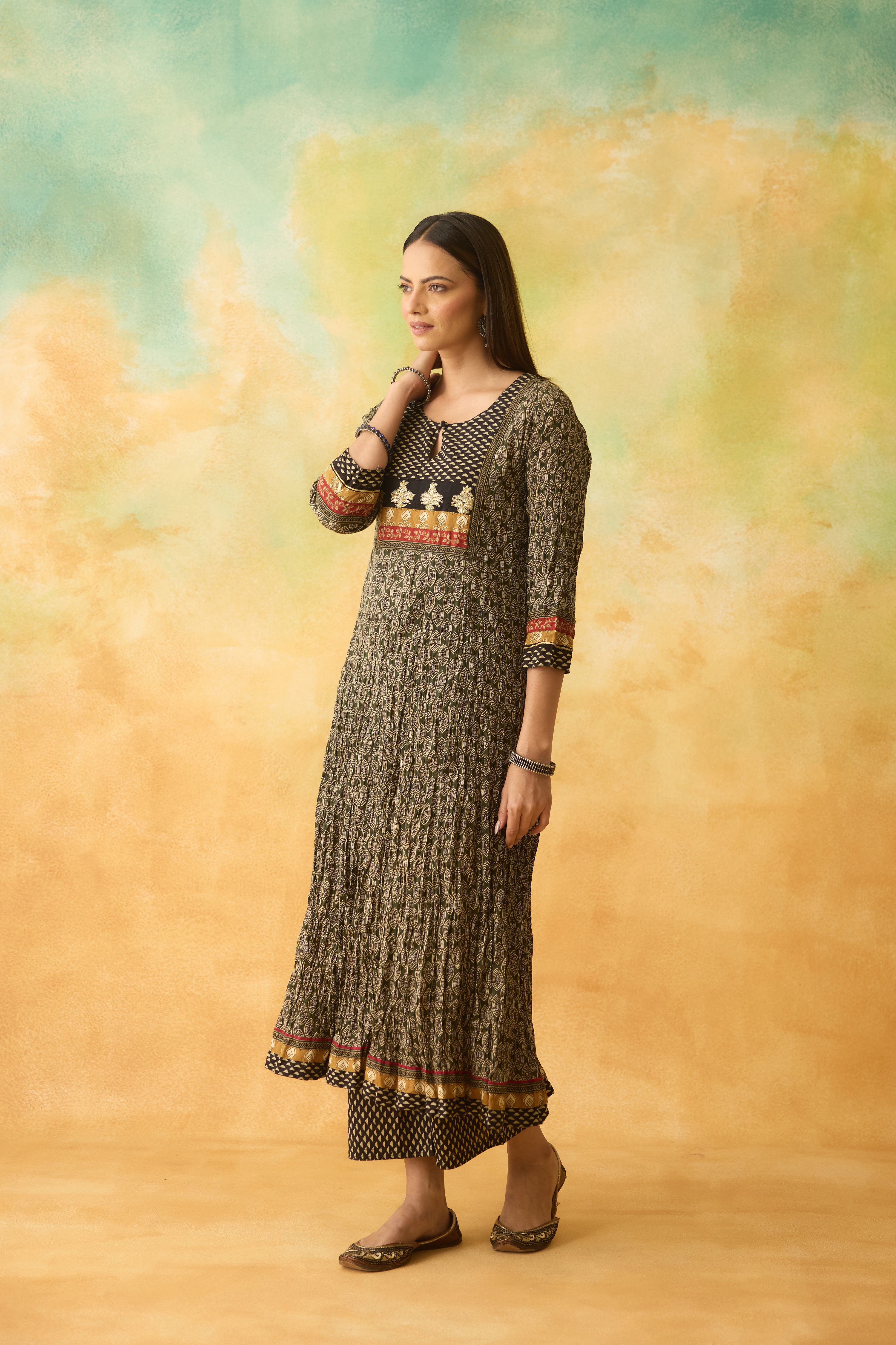 Rozana Anarkali Kurta Green Beige (10004632863019)